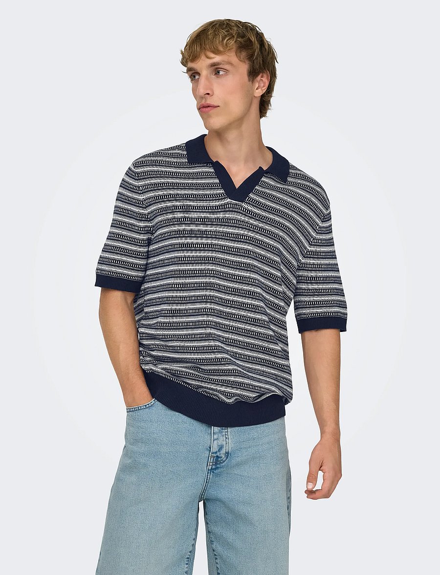 ONLY & SONS - ONSTILO REG SS SPLIT NECK KNIT NOOS - kootud polosärgid - dark sapphire - 0
