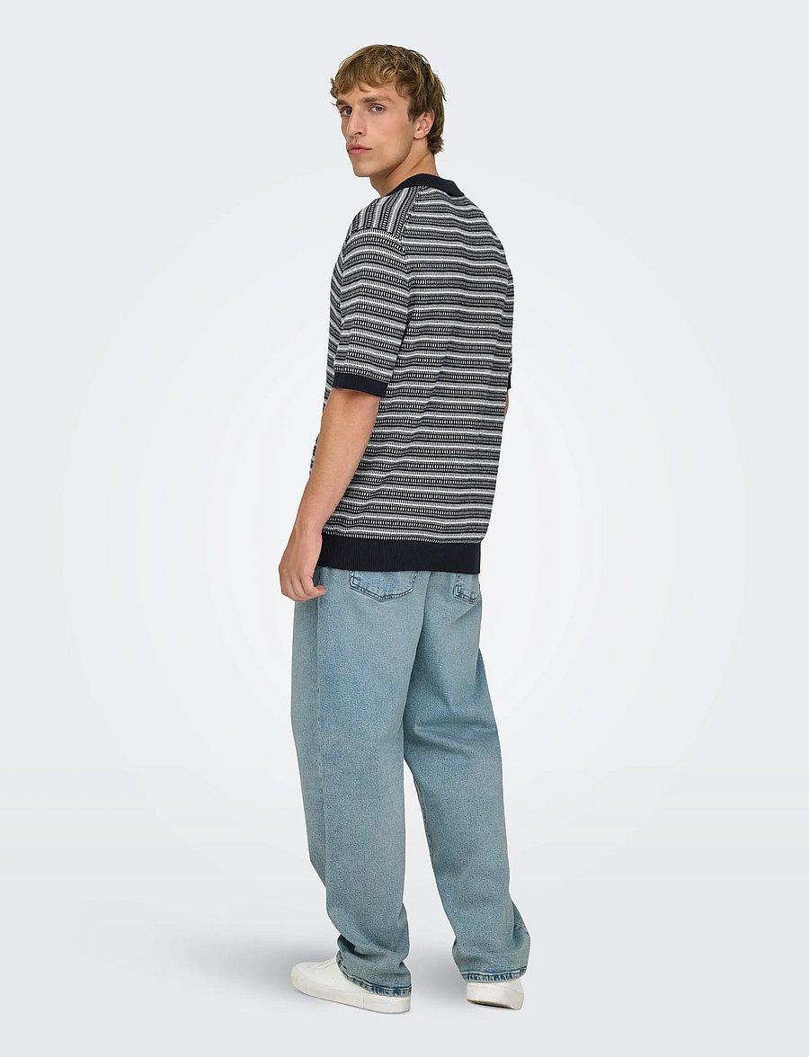 ONLY & SONS - ONSTILO REG SS SPLIT NECK KNIT NOOS - kootud polosärgid - dark sapphire - 3