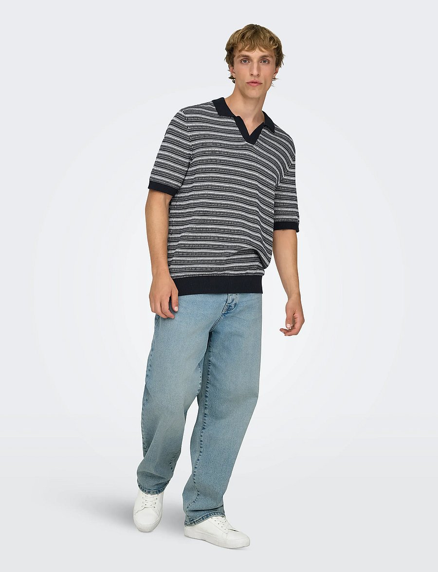 ONLY & SONS - ONSTILO REG SS SPLIT NECK KNIT NOOS - kootud polosärgid - dark sapphire - 4
