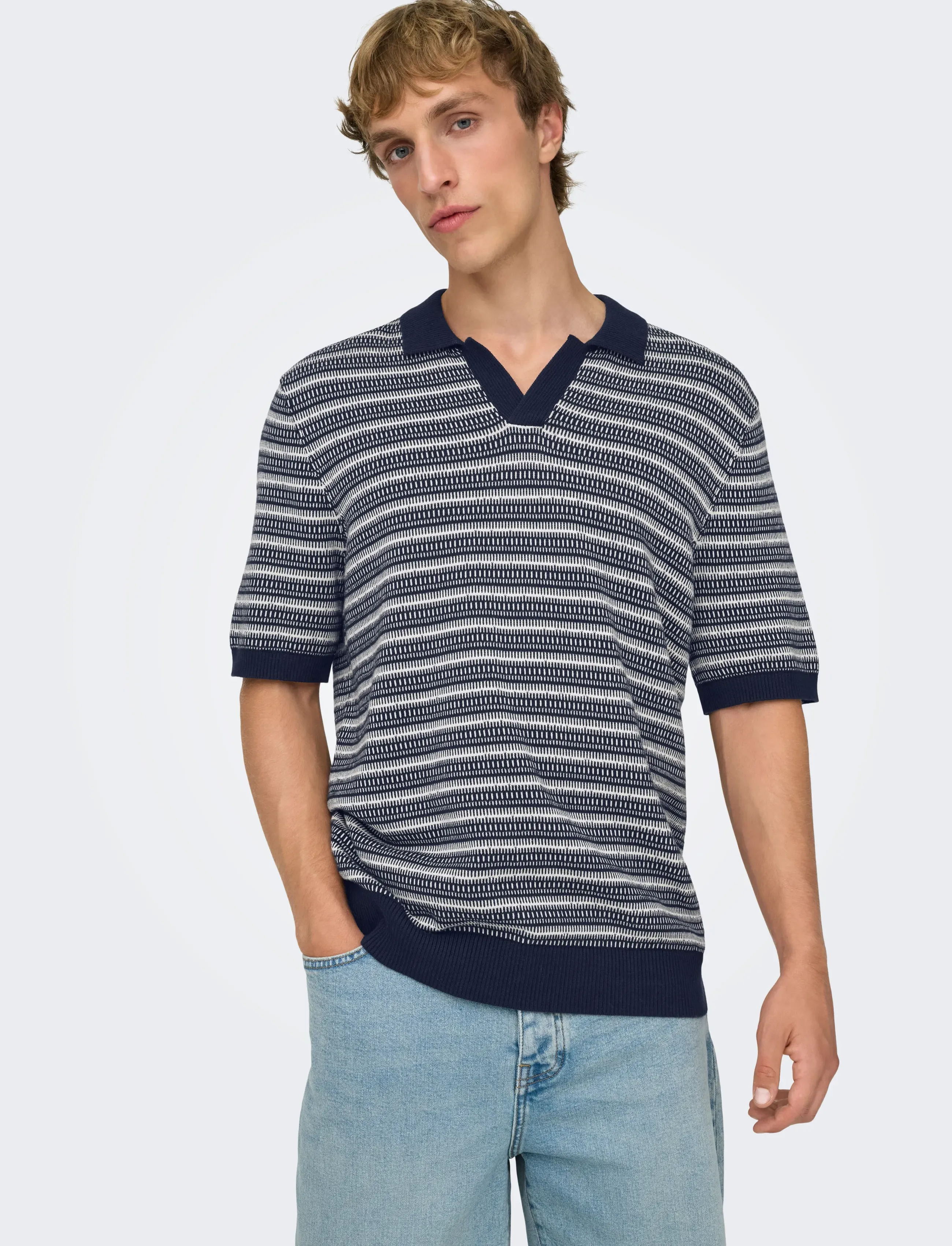 ONLY & SONS - ONSTILO REG SS SPLIT NECK KNIT NOOS - megztiniai - dark sapphire - 5