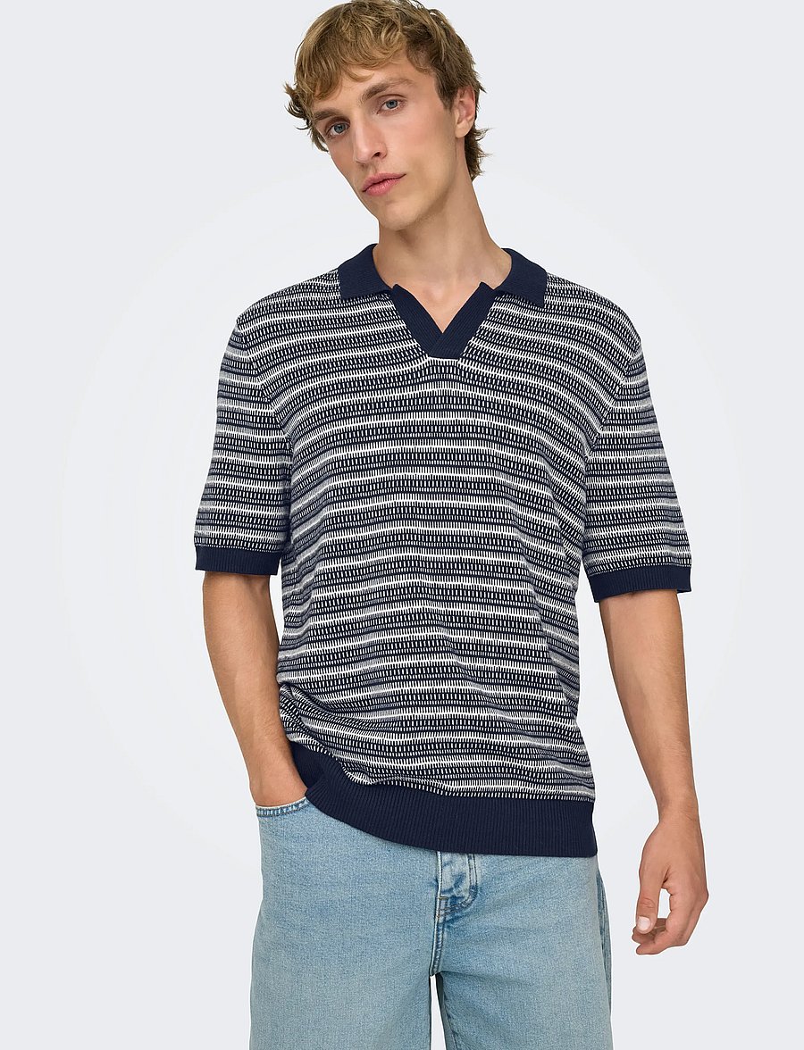 ONLY & SONS - ONSTILO REG SS SPLIT NECK KNIT NOOS - kootud polosärgid - dark sapphire - 5
