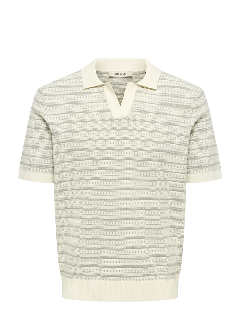 ONLY & SONS - ONSTILO LIFE REG SS SPLIT NECK KNIT NOOS - kootud polosärgid - gardenia - 1