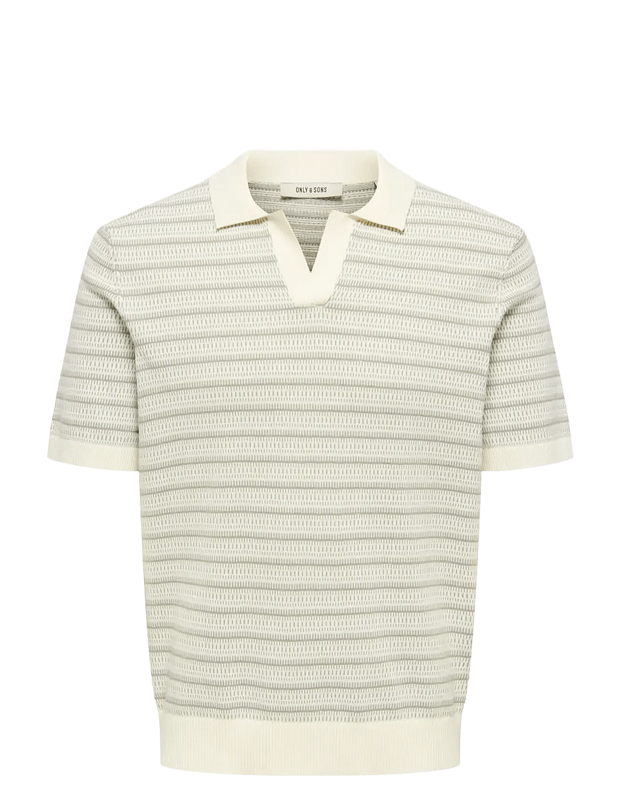 ONLY & SONS - ONSTILO REG SS SPLIT NECK KNIT NOOS - kootud polosärgid - gardenia - 1