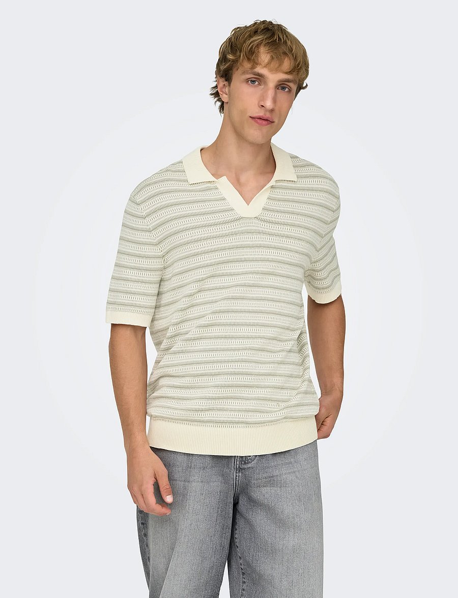 ONLY & SONS - ONSTILO REG SS SPLIT NECK KNIT NOOS - kootud polosärgid - gardenia - 0