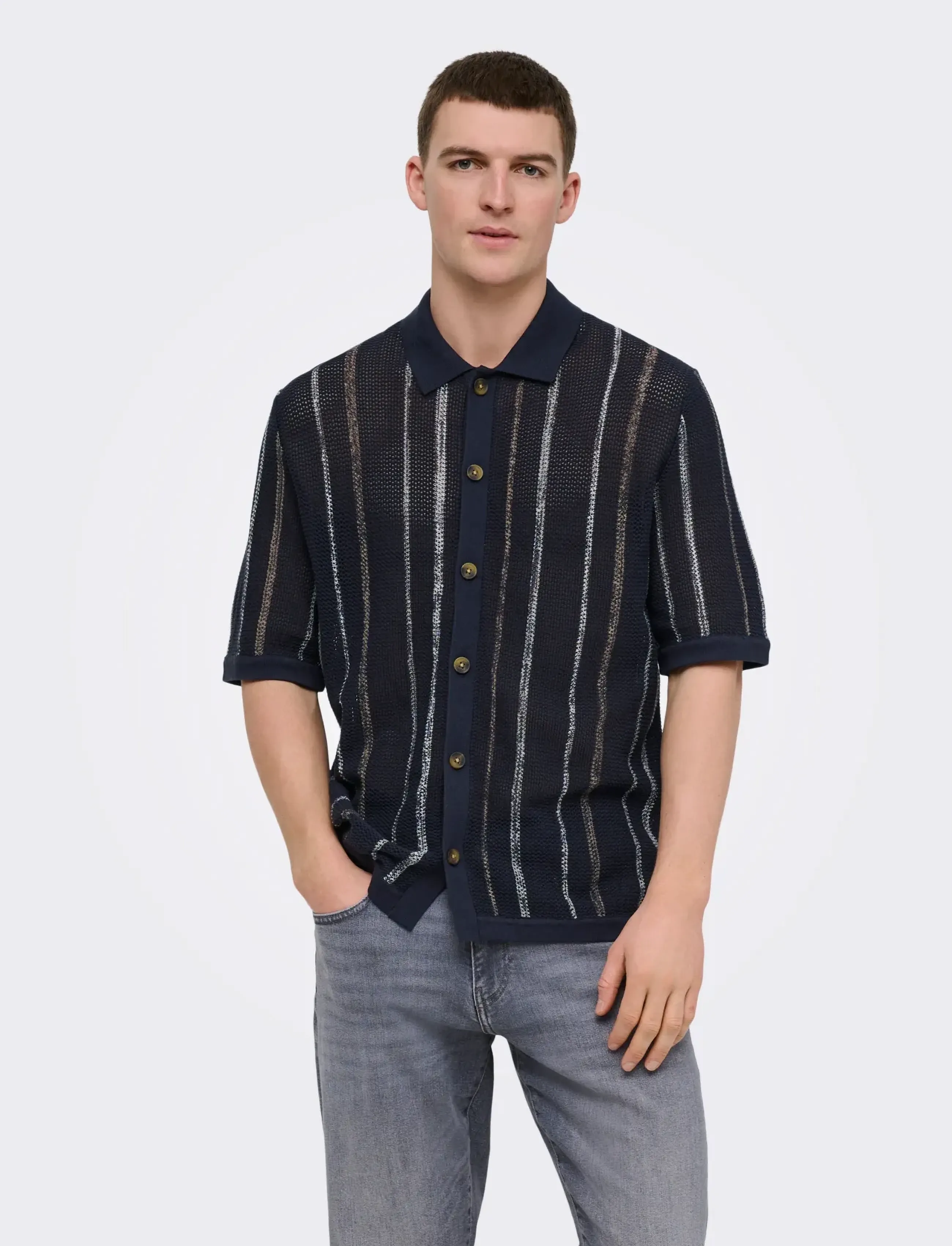ONLY & SONS ONSTOBBY LIFE RLX  SS SHIRT KNIT NOOS - Kollektioner - DARK SAPPHIRE / navy