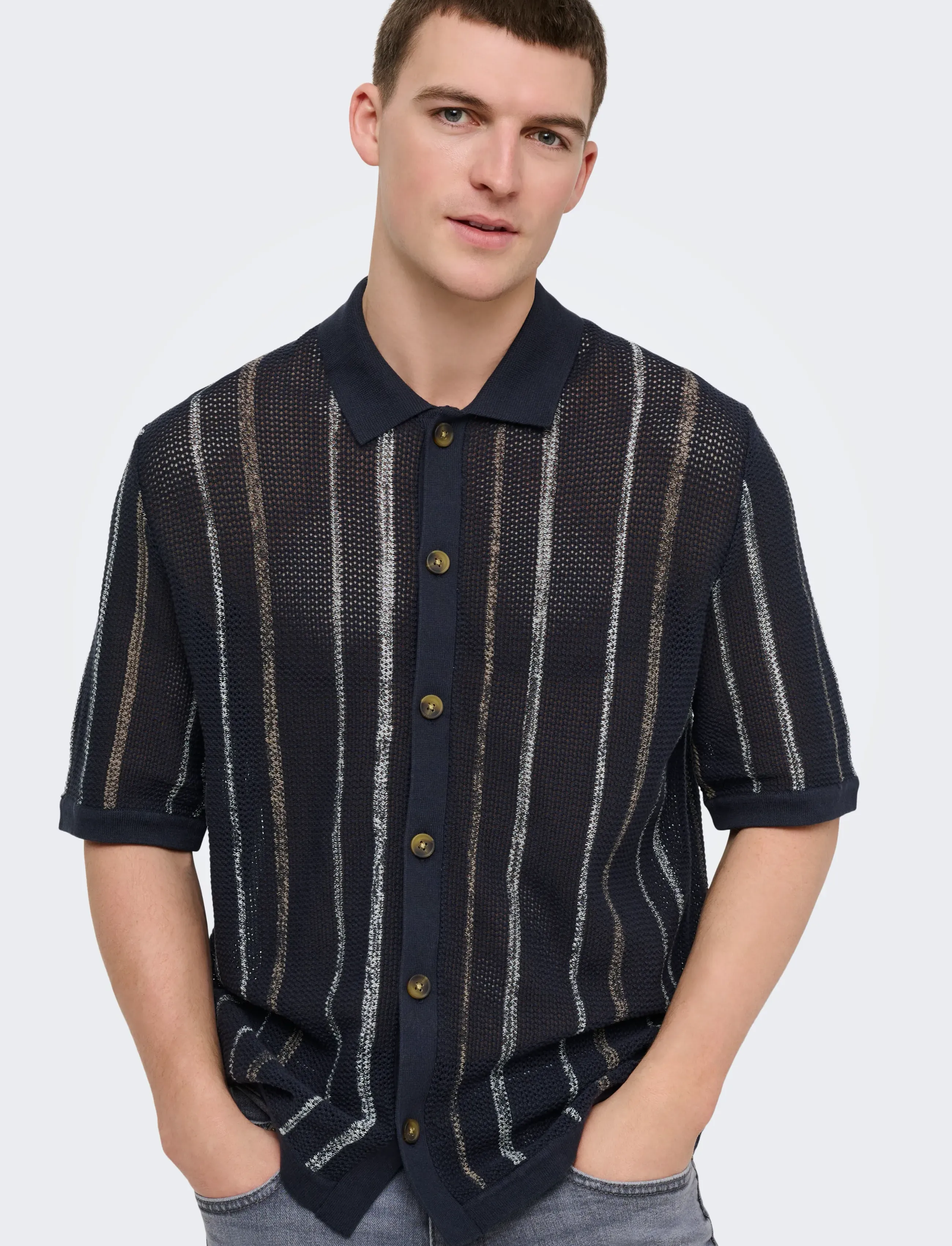ONLY & SONS - ONSTOBBY LIFE RLX  SS SHIRT KNIT NOOS - knitted polos - dark sapphire - 5