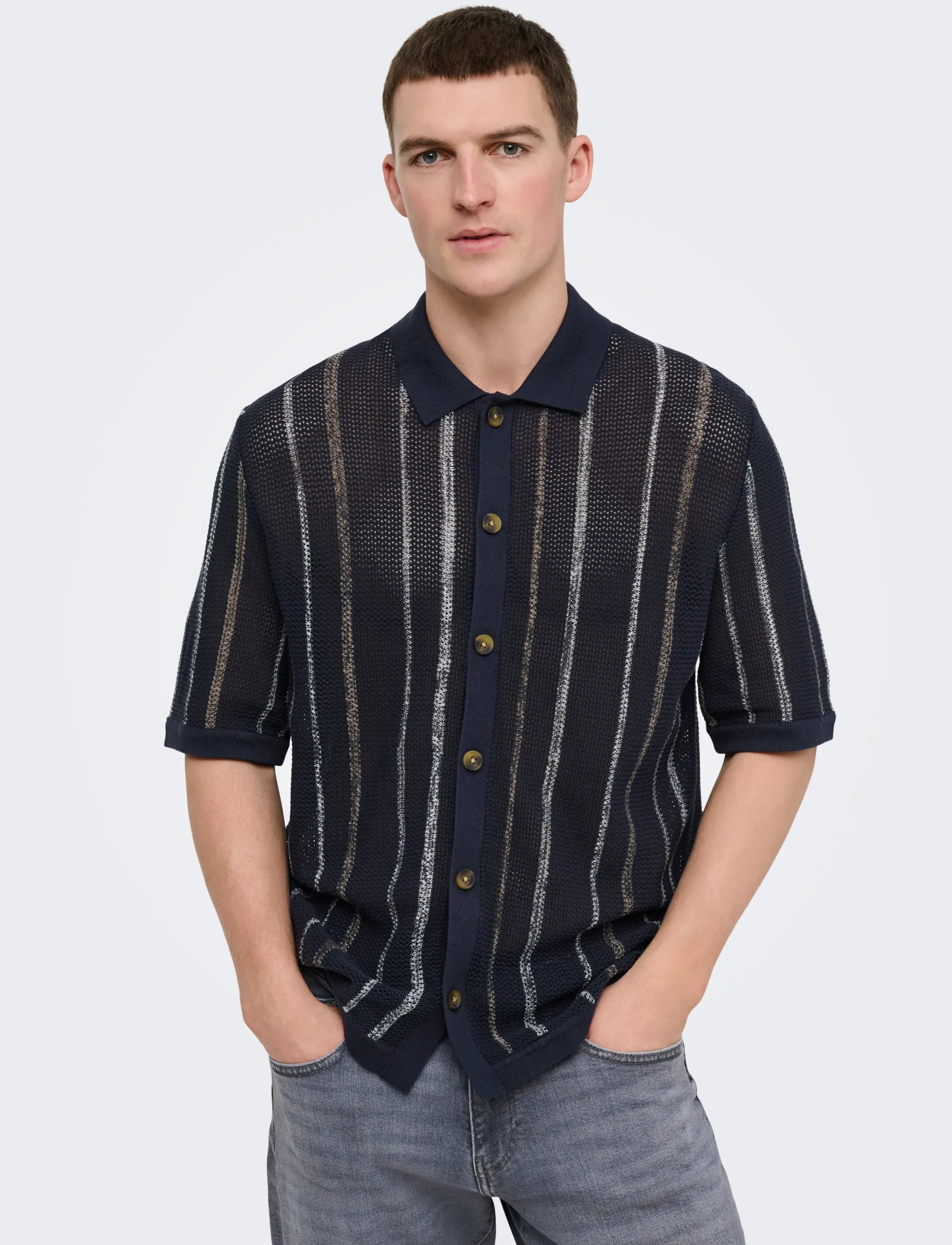 ONLY & SONS ONSTOBBY LIFE RLX  SS SHIRT KNIT NOOS - Strickmode - DARK SAPPHIRE / navy