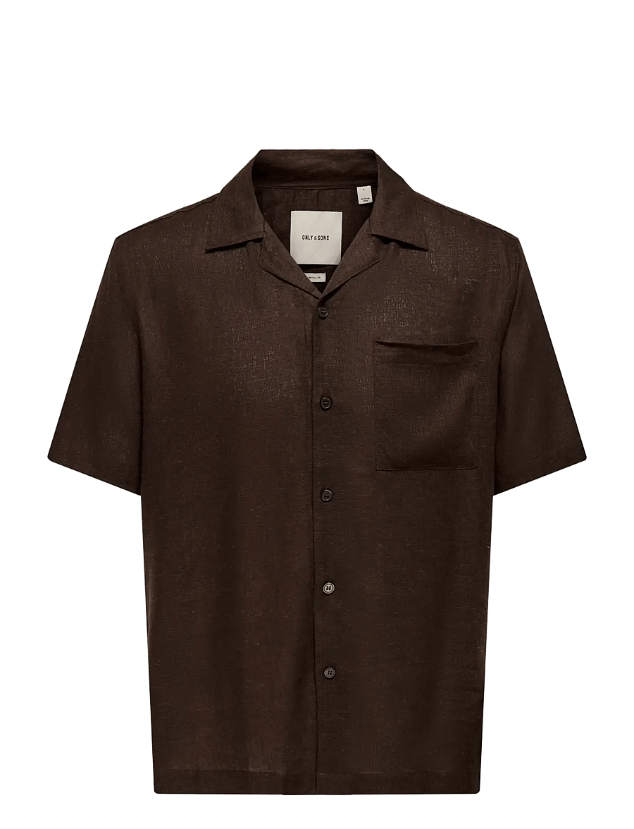 ONLY & SONS - ONSLAURENCE LINEN RESORT COLLAR SS NOOS - lininiai marškiniai - coffee bean - 1
