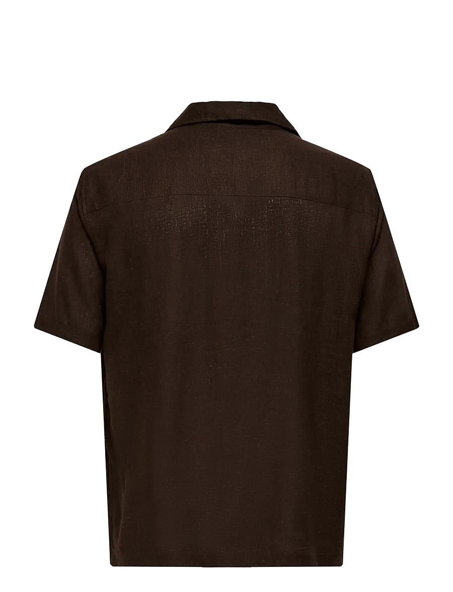 ONLY & SONS - ONSLAURENCE LINEN RESORT COLLAR SS NOOS - lininiai marškiniai - coffee bean - 2
