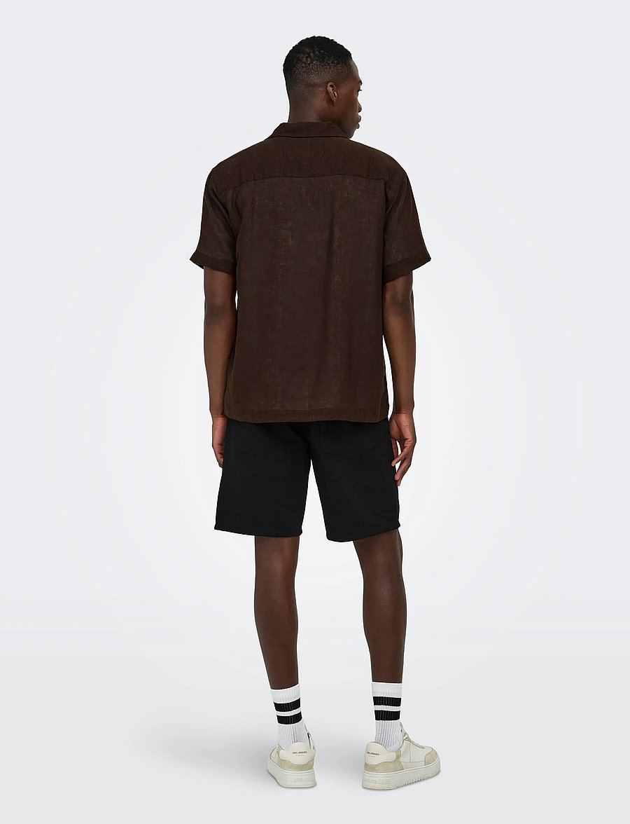 ONLY & SONS - ONSLAURENCE LINEN RESORT COLLAR SS NOOS - lininiai marškiniai - coffee bean - 3
