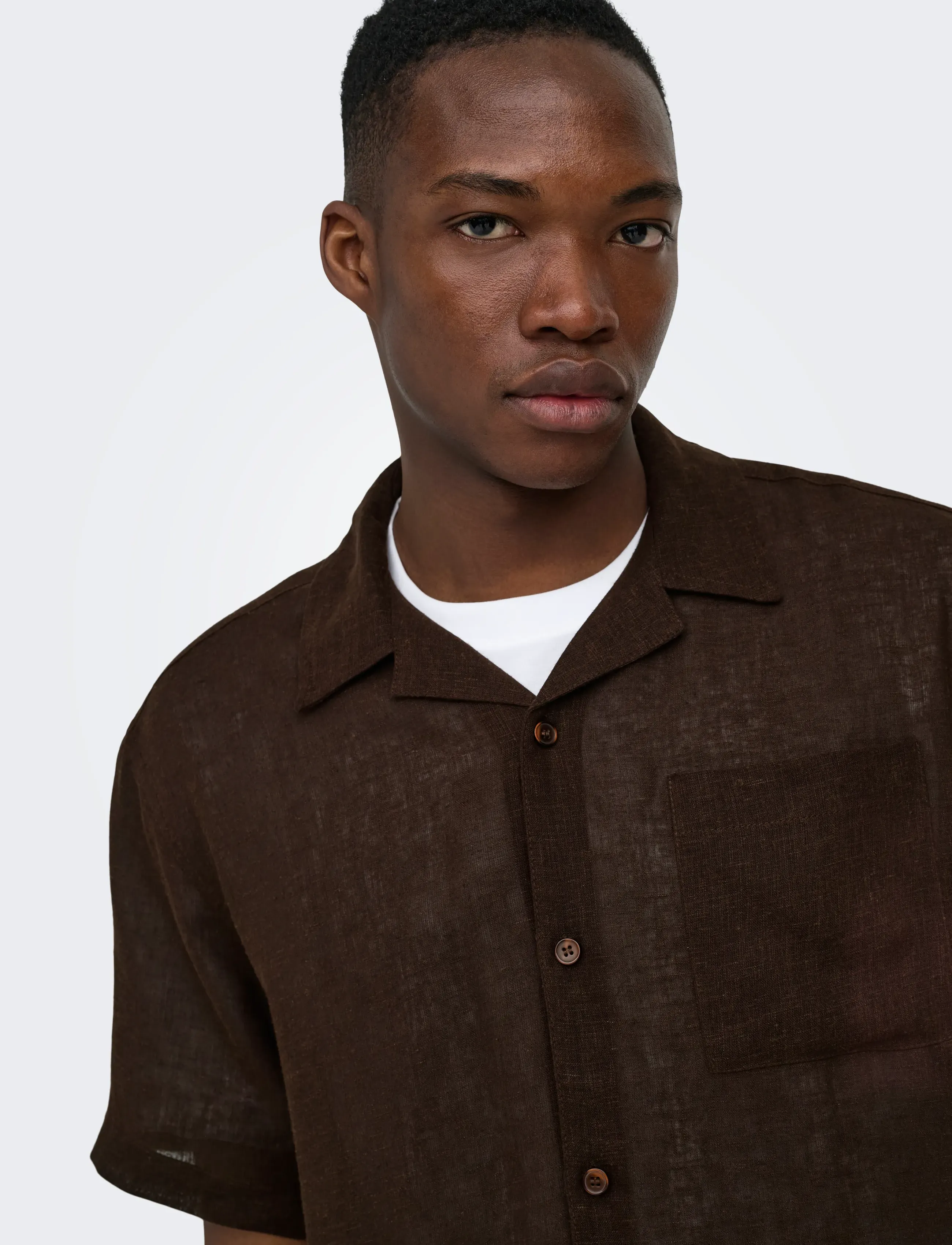 ONLY & SONS - ONSLAURENCE LINEN RESORT COLLAR SS NOOS - linased särgid - coffee bean - 5