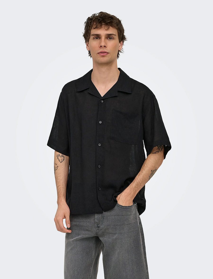 ONLY & SONS - ONSLAURENCE LINEN RESORT COLLAR SS NOOS - pellavakauluspaidat - meteorite - 0
