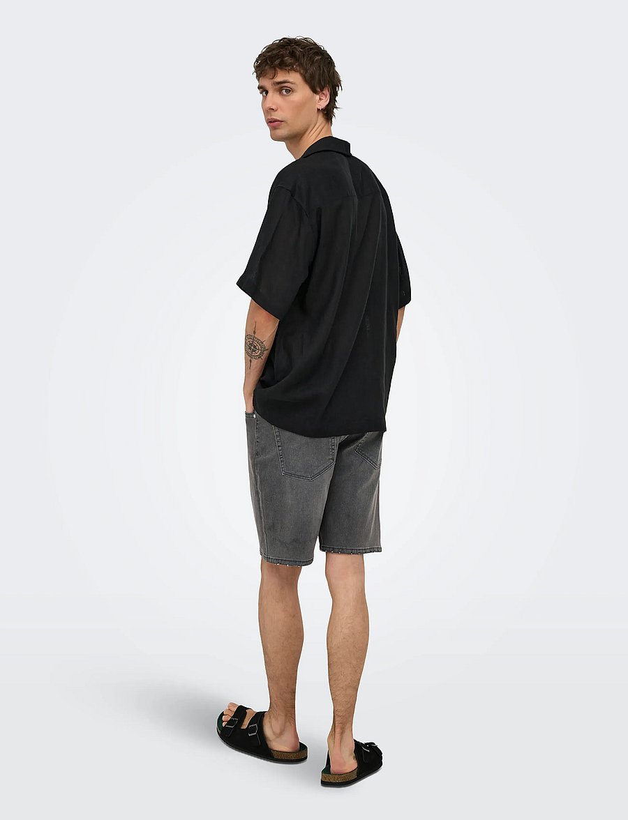 ONLY & SONS - ONSLAURENCE LINEN RESORT COLLAR SS NOOS - pellavakauluspaidat - meteorite - 3