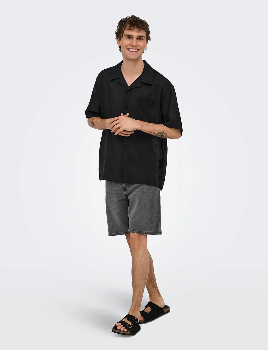ONLY & SONS - ONSLAURENCE LINEN RESORT COLLAR SS NOOS - pellavakauluspaidat - meteorite - 4