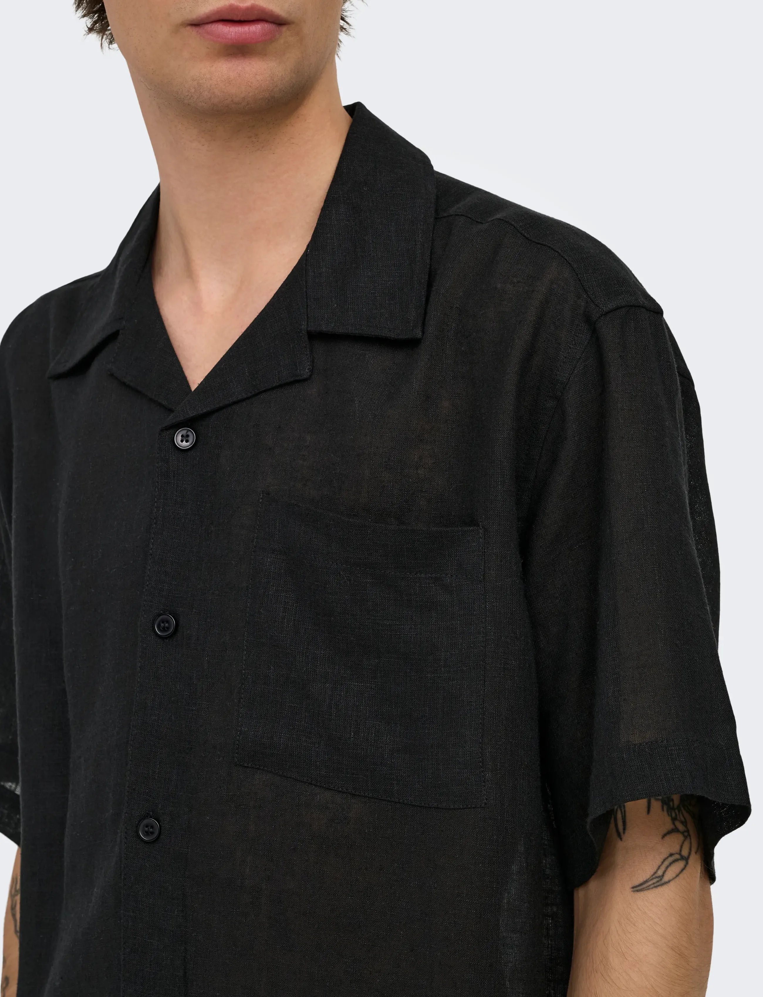 ONLY & SONS - ONSLAURENCE LINEN RESORT COLLAR SS NOOS - linased särgid - meteorite - 5