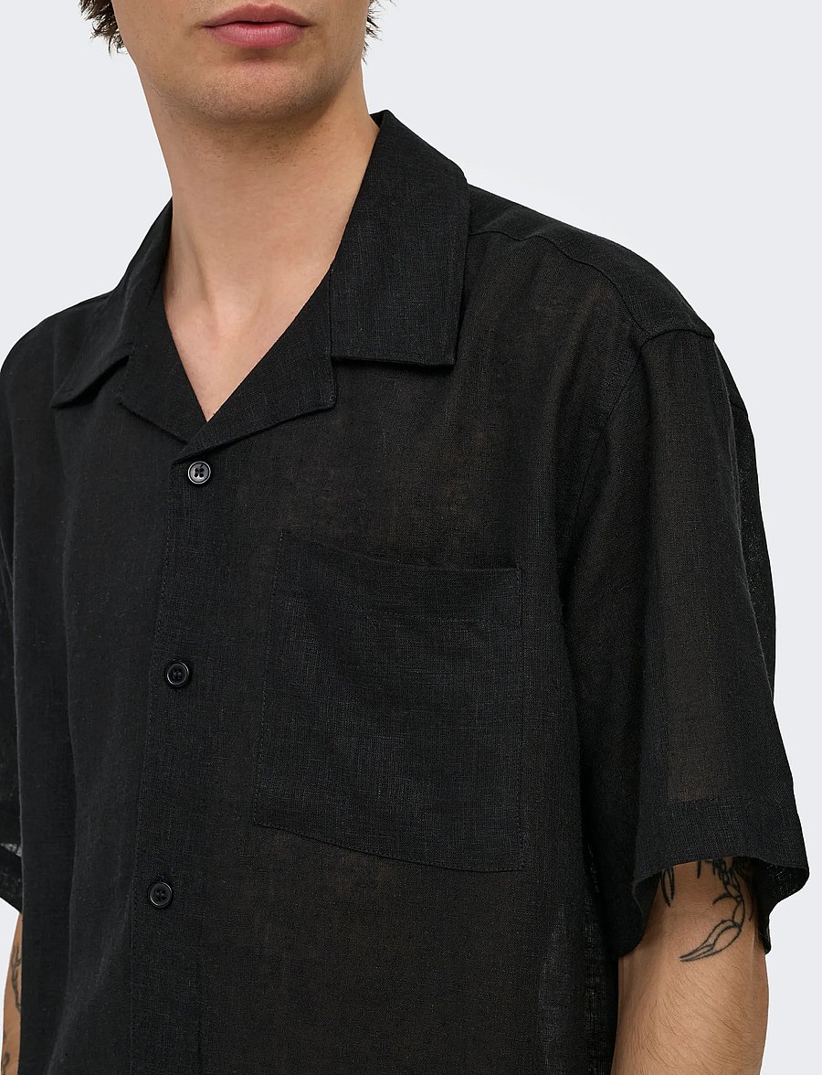 ONLY & SONS - ONSLAURENCE LINEN RESORT COLLAR SS NOOS - pellavakauluspaidat - meteorite - 5