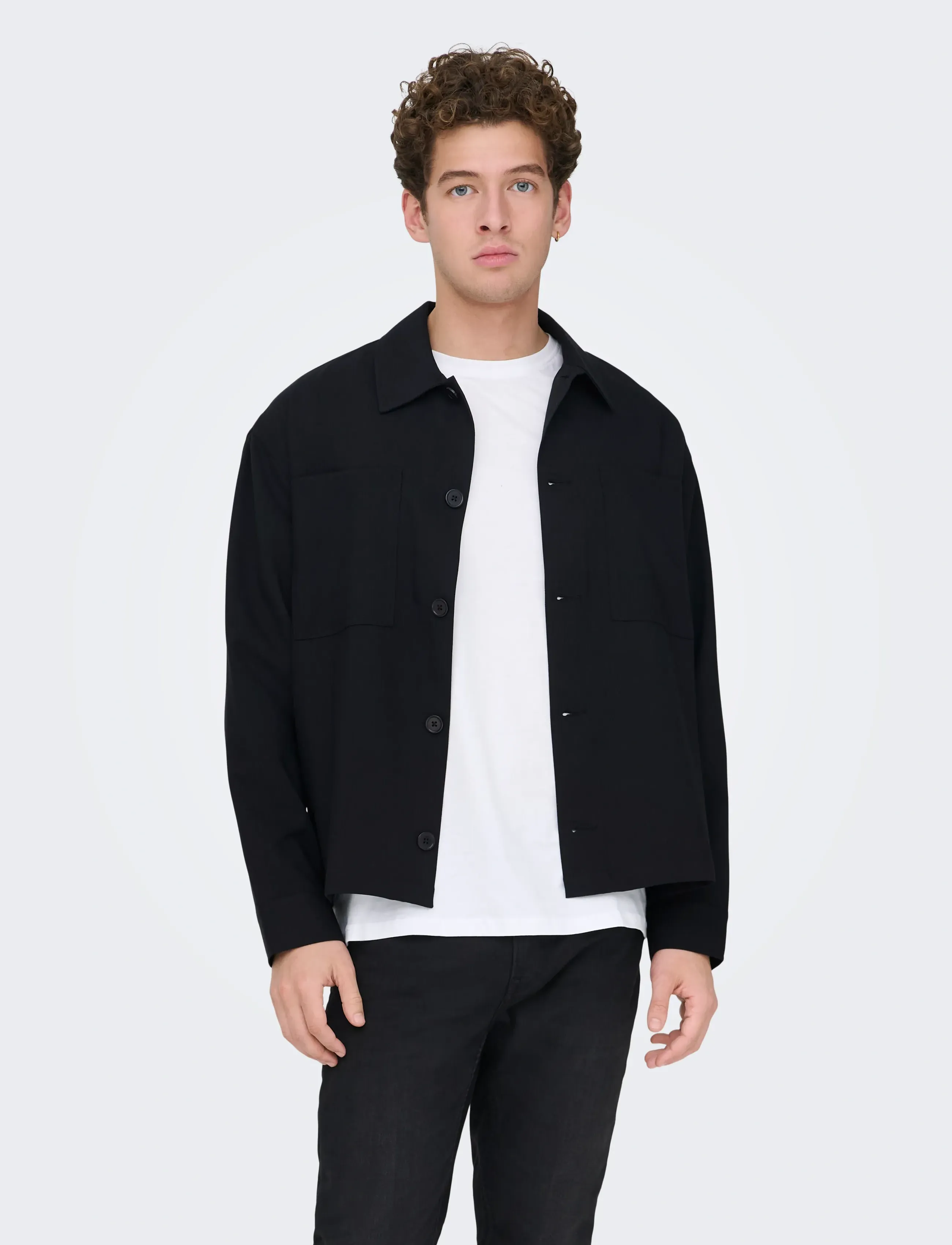 ONLY & SONS Onswill 0292 Loose Overshirt, XL, Black, Overdele > Overtrøjer, Herre