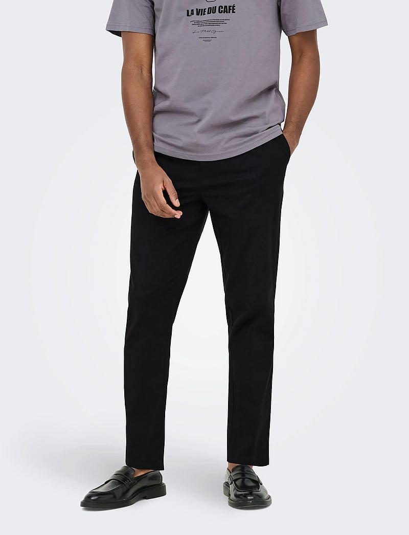 ONLY & SONS - ONSREID LINUS TAPERED 0571 SLUB PANT - casual bukser - black - 0