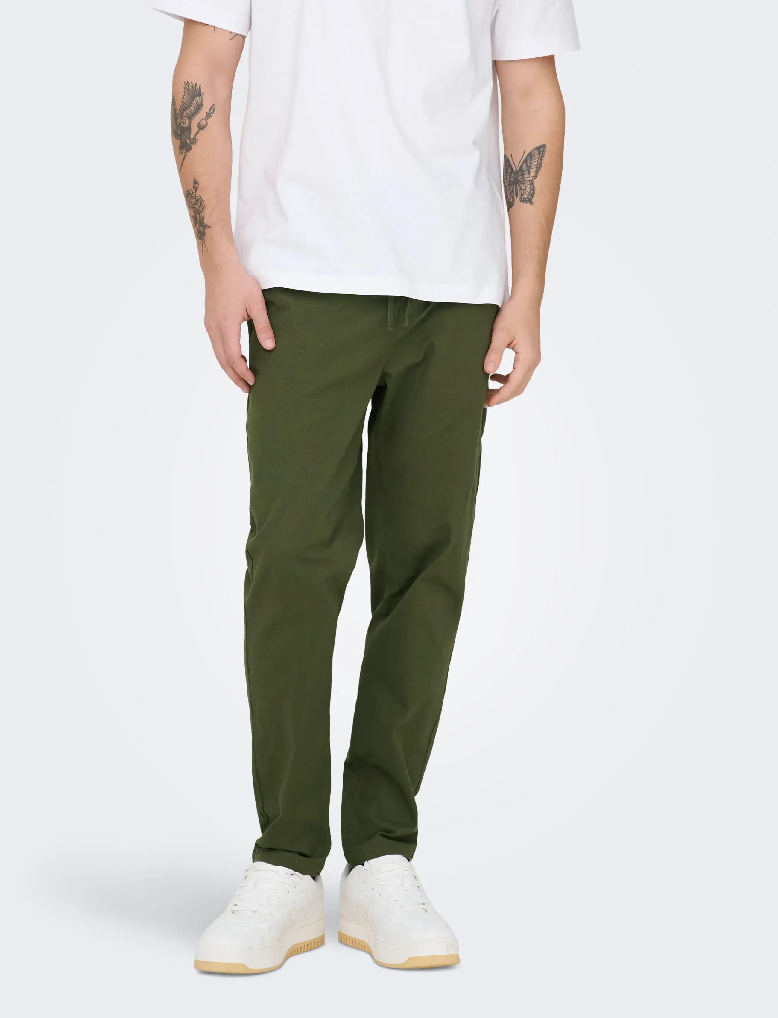 ONLY & SONS ONSREID LINUS TAPERED 0571 SLUB PANT - Joggingbyxor - OLIVE NIGHT / green