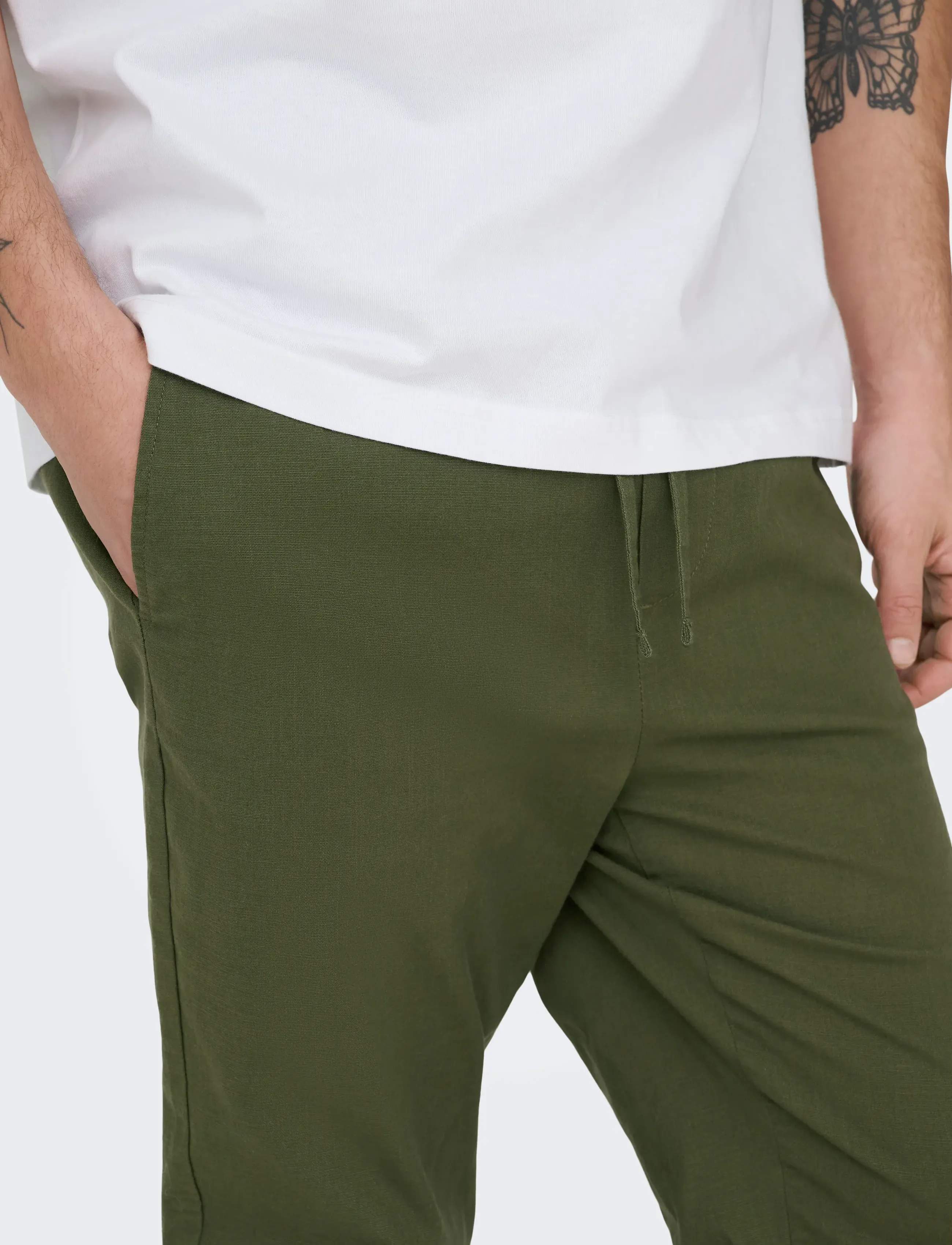 ONLY & SONS - ONSREID LINUS TAPERED 0571 SLUB PANT - casual bukser - olive night - 5