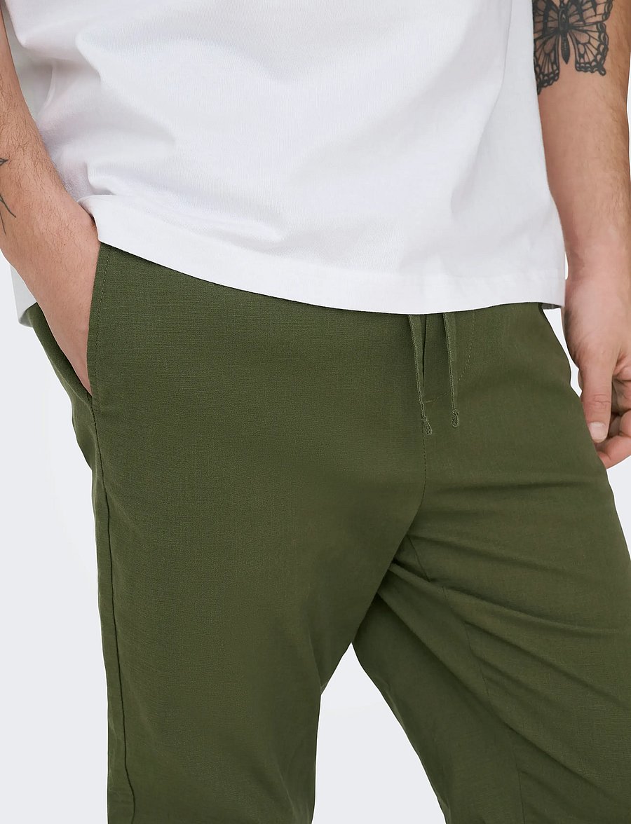 ONLY & SONS - ONSREID LINUS TAPERED 0571 SLUB PANT - casual bukser - olive night - 5