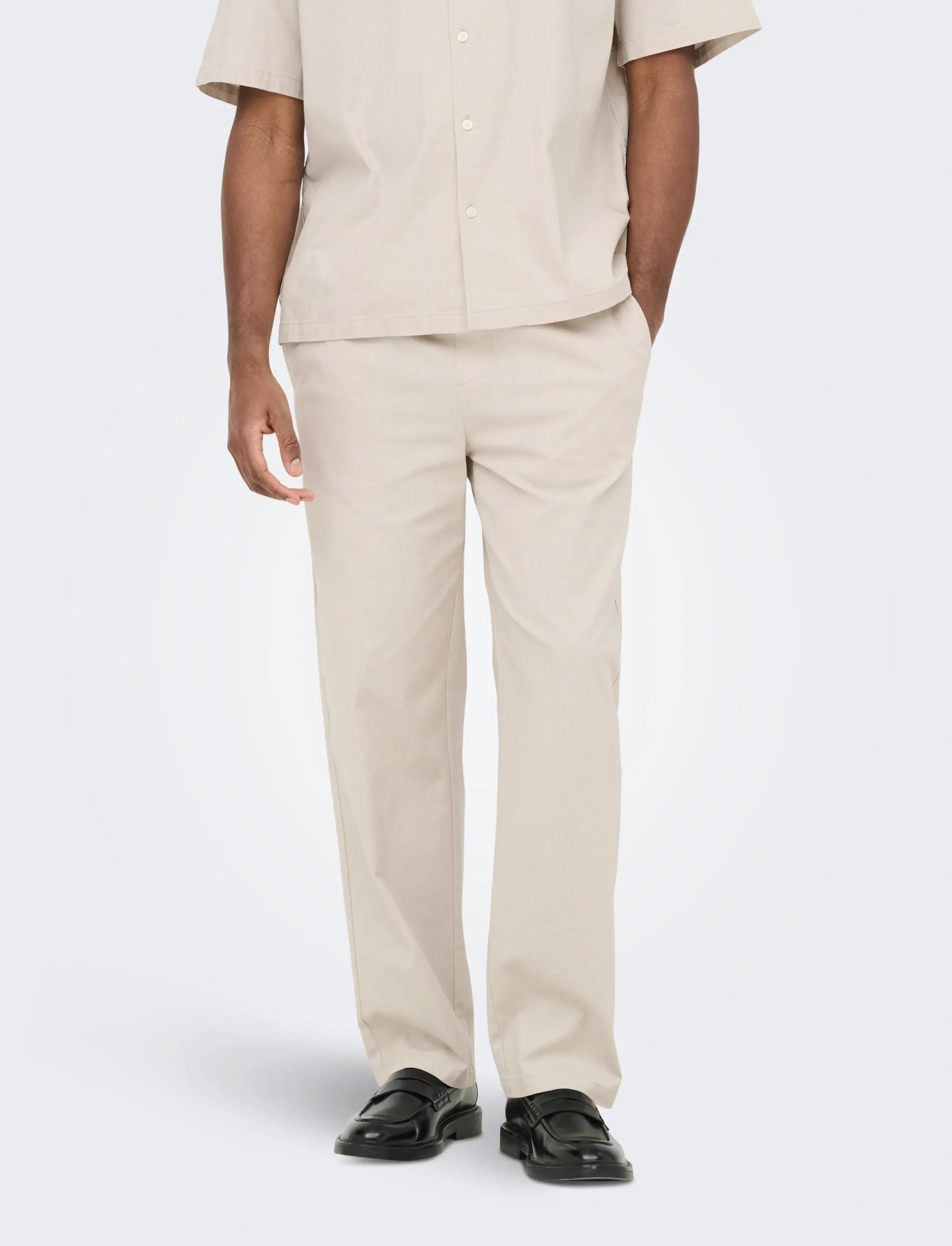 ONLY & SONS Onsreid Linus Tapered 0571 Slub Pant, XS, Beige, Bukser > Afslappet, Herre