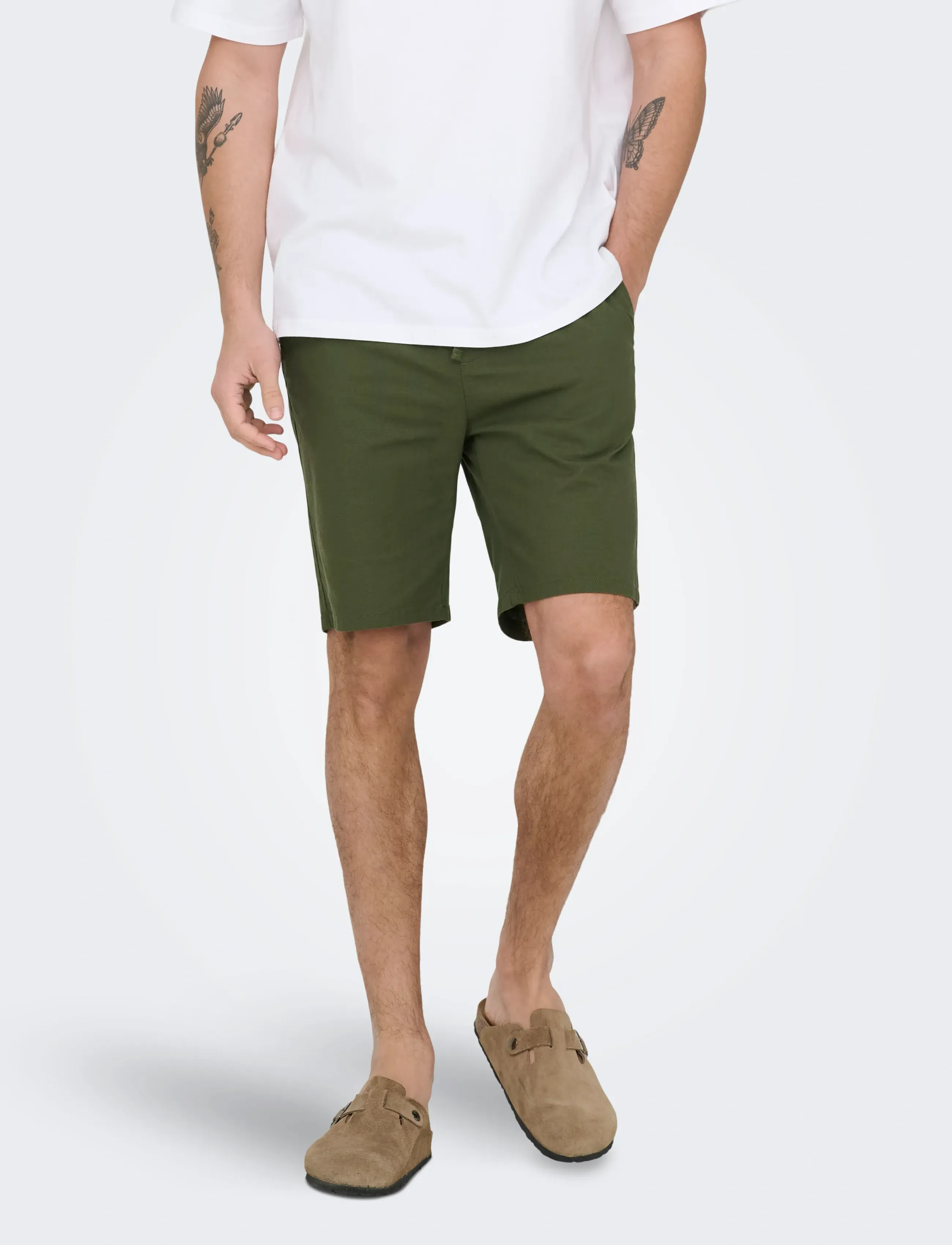 ONLY & SONS ONSREID SLIM 0571 SLUB SHORTS VD - Looks for less - OLIVE NIGHT / khaki/green