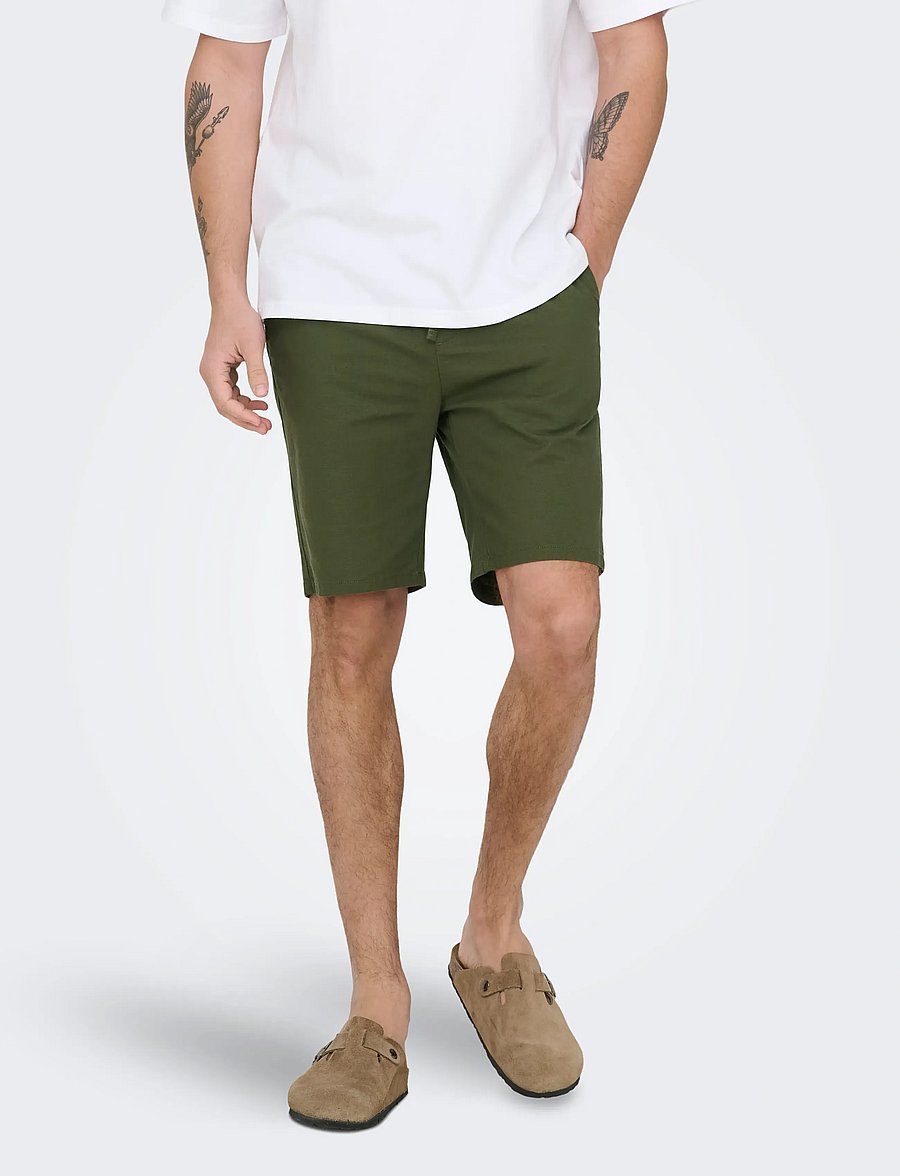 ONLY & SONS - ONSREID SLIM 0571 SLUB SHORTS VD - casual shorts - olive night - 0