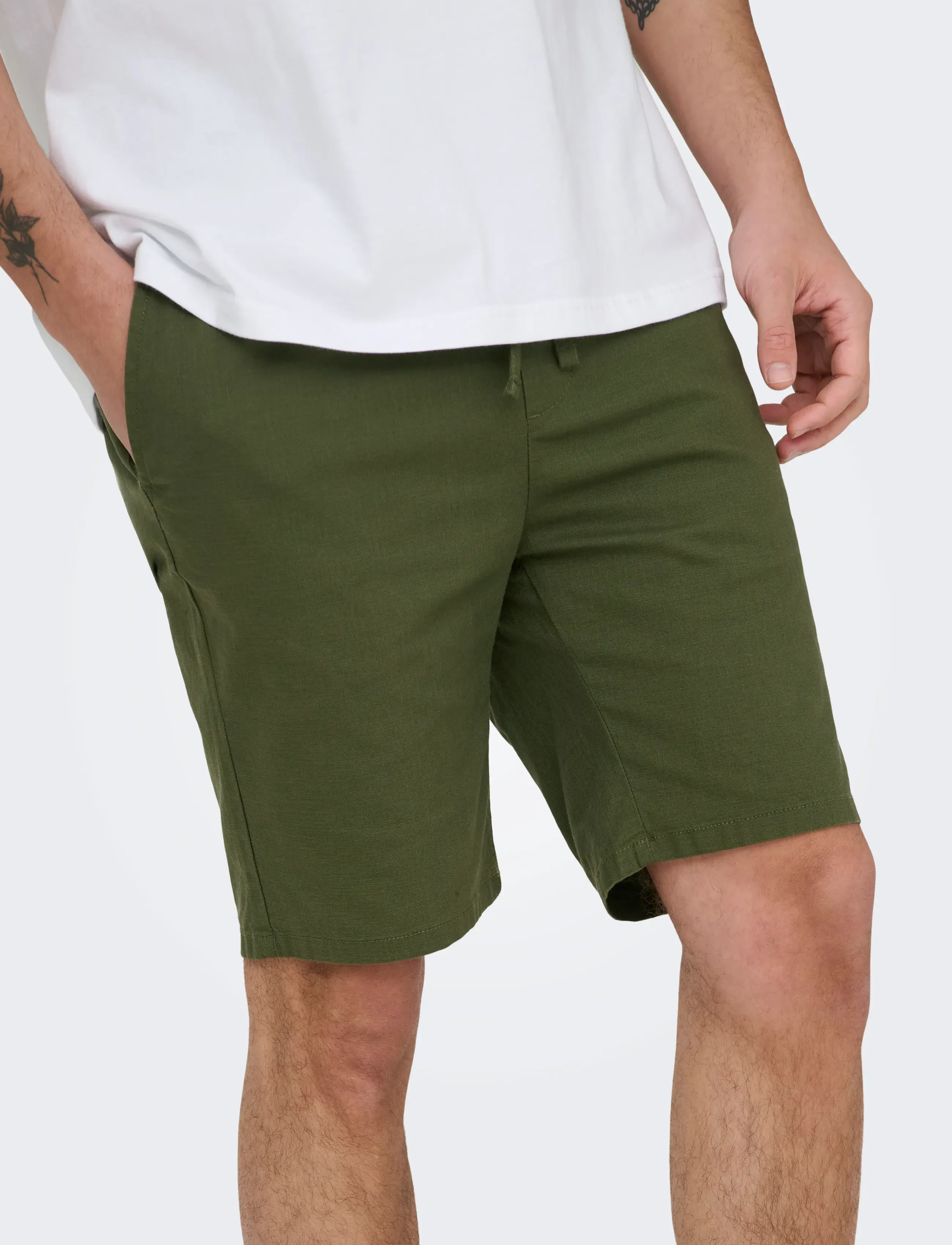 ONLY & SONS - ONSREID SLIM 0571 SLUB SHORTS VD - casual shorts - olive night - 5