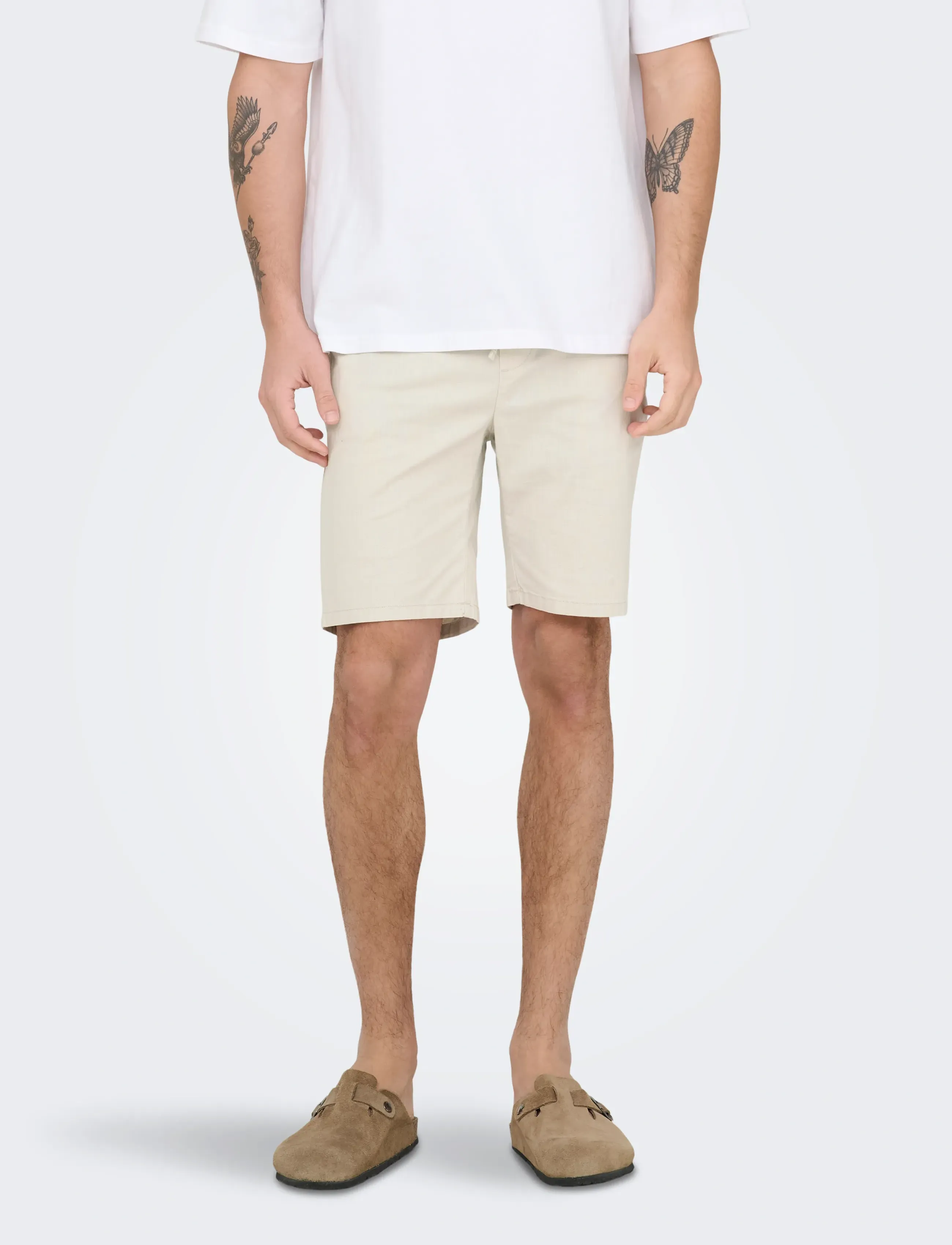 ONLY & SONS ONSREID SLIM 0571 SLUB SHORTS VD - Shorts - SILVER LINING / cream