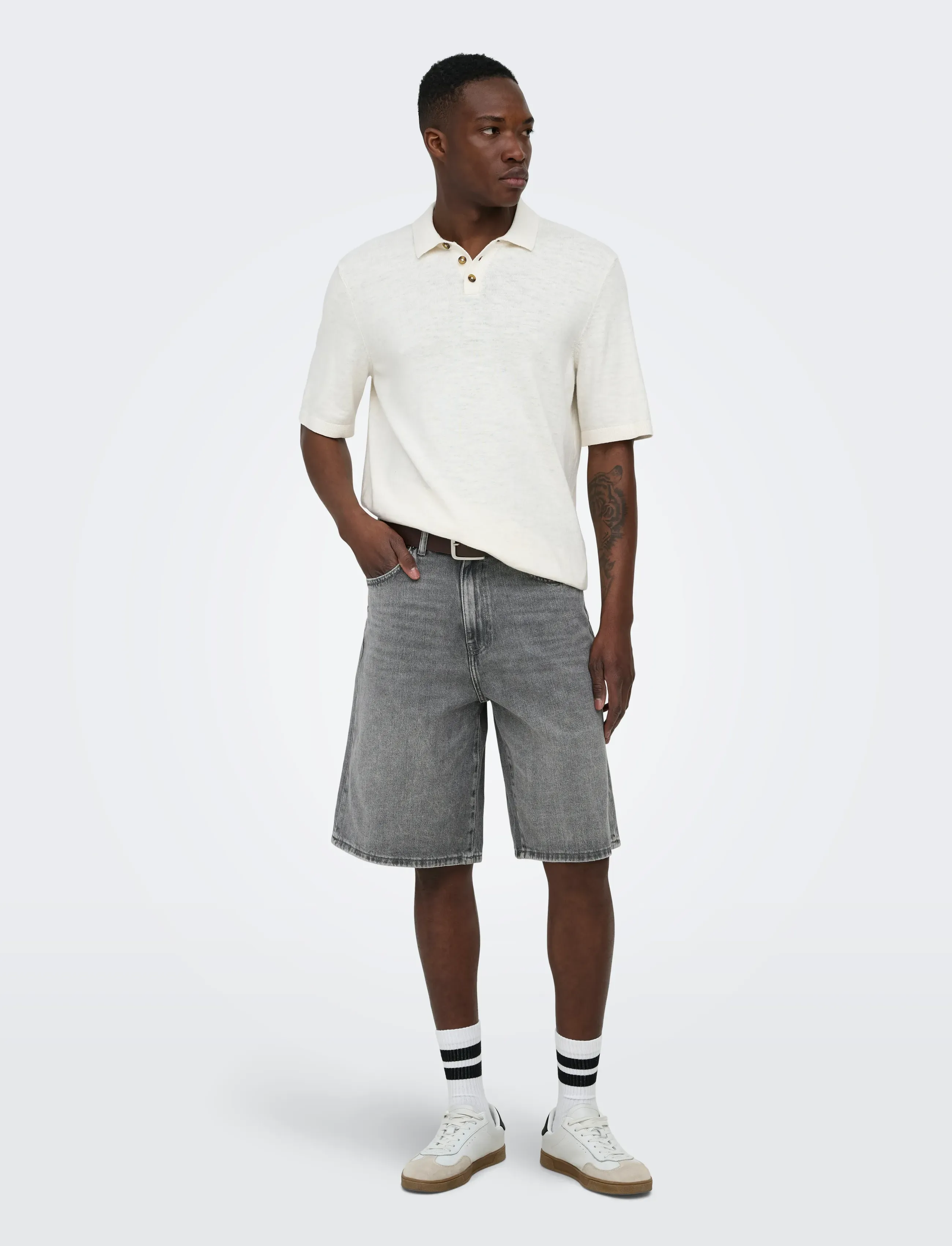 ONLY & SONS - ONSCARL BAL MG 6369 TAI DNM SHORTS NOOS - short en jean - medium grey denim - 4