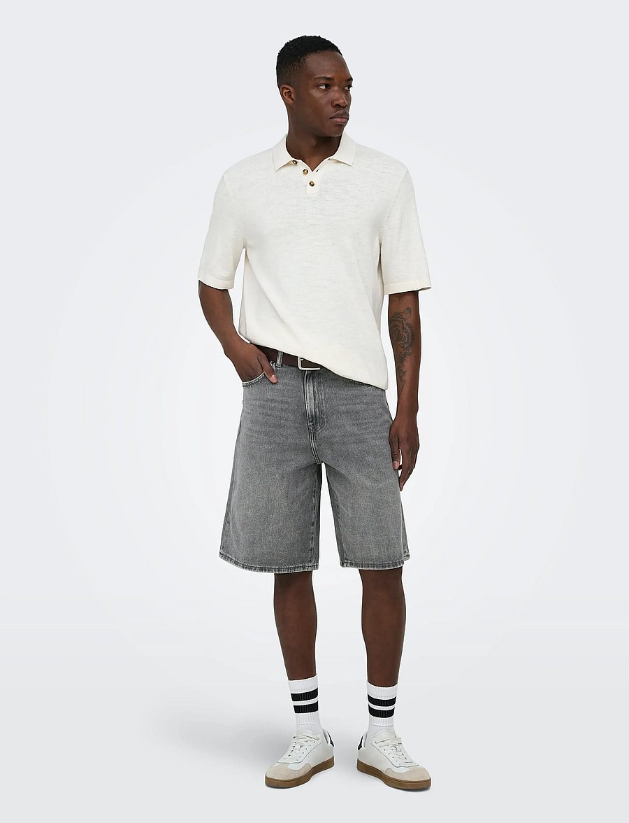 ONLY & SONS - ONSCARL BAL MG 6369 TAI DNM SHORTS NOOS - short en jean - medium grey denim - 4
