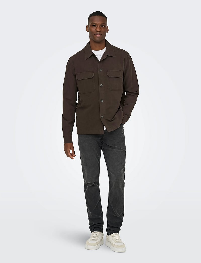 ONLY & SONS - ONSCOLT REG L/S 0570 SHIRT NOOS - kollektioner - coffee bean - 0