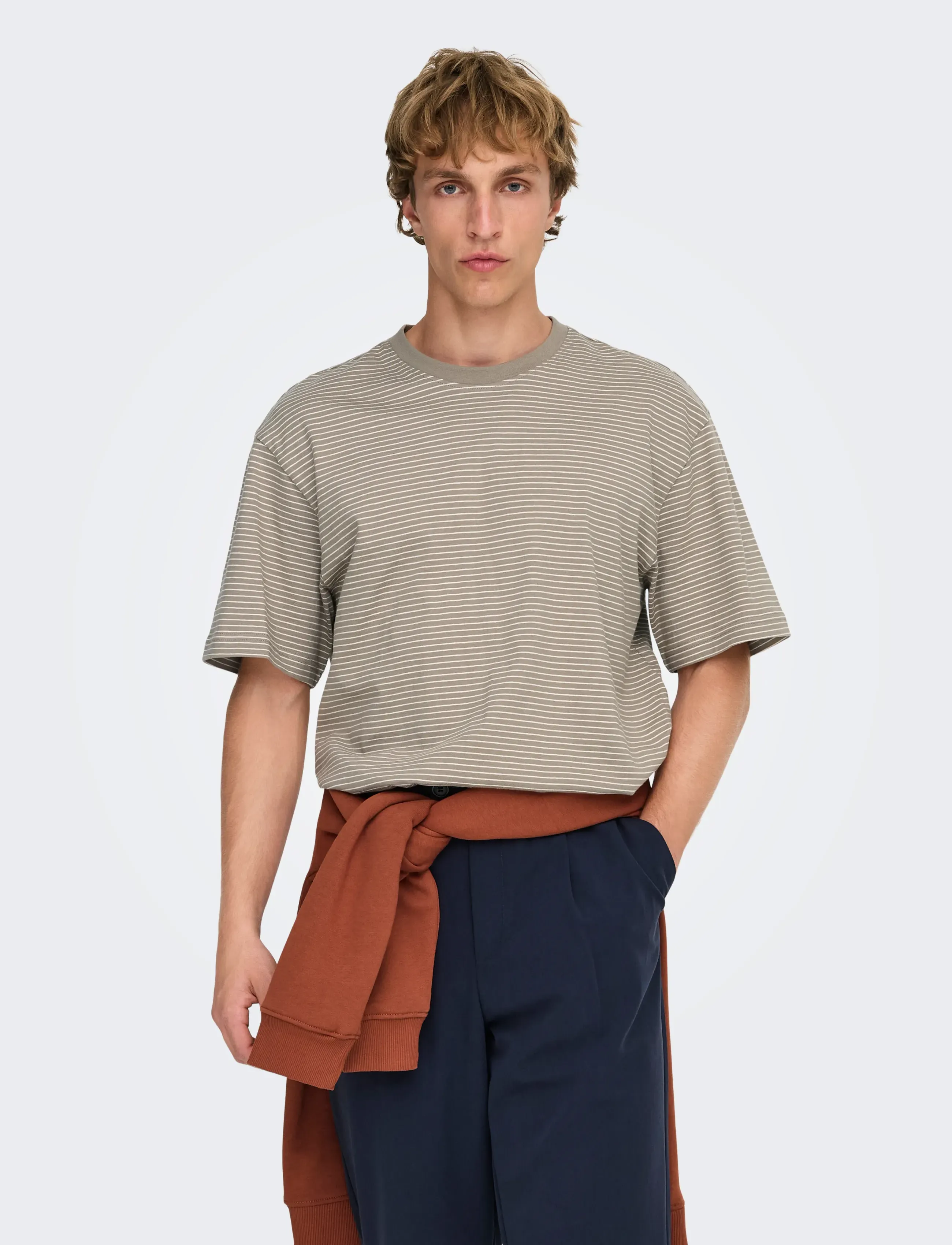 ONLY & SONS - ONSFRED LIFE RLX SS STRIPE TEE NOOS - lühikeste varrukatega t-särgid - desert taupe - 0
