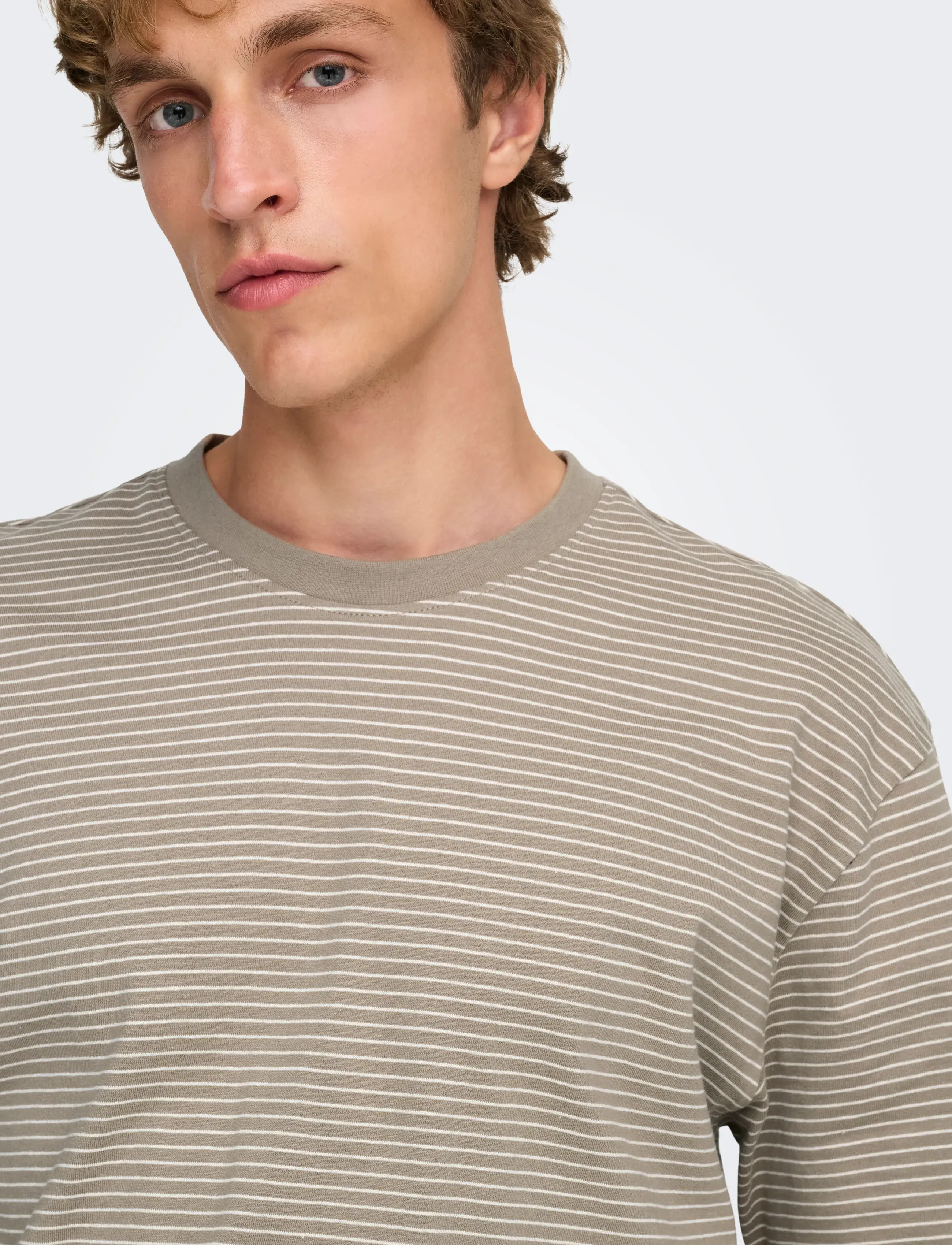 ONLY & SONS - ONSFRED LIFE RLX SS STRIPE TEE NOOS - lühikeste varrukatega t-särgid - desert taupe - 4