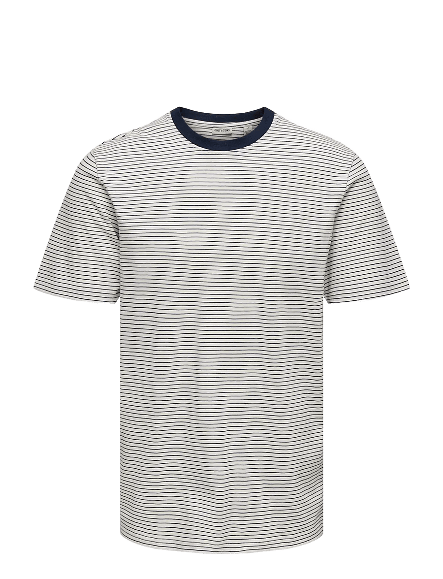 ONLY & SONS - ONSFRED LIFE RLX SS STRIPE TEE NOOS - short-sleeved t-shirts - gardenia - 1