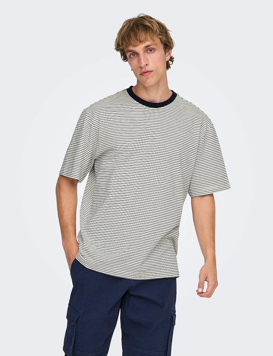 ONLY & SONS - ONSFRED LIFE RLX SS STRIPE TEE NOOS - short-sleeved t-shirts - gardenia - 0