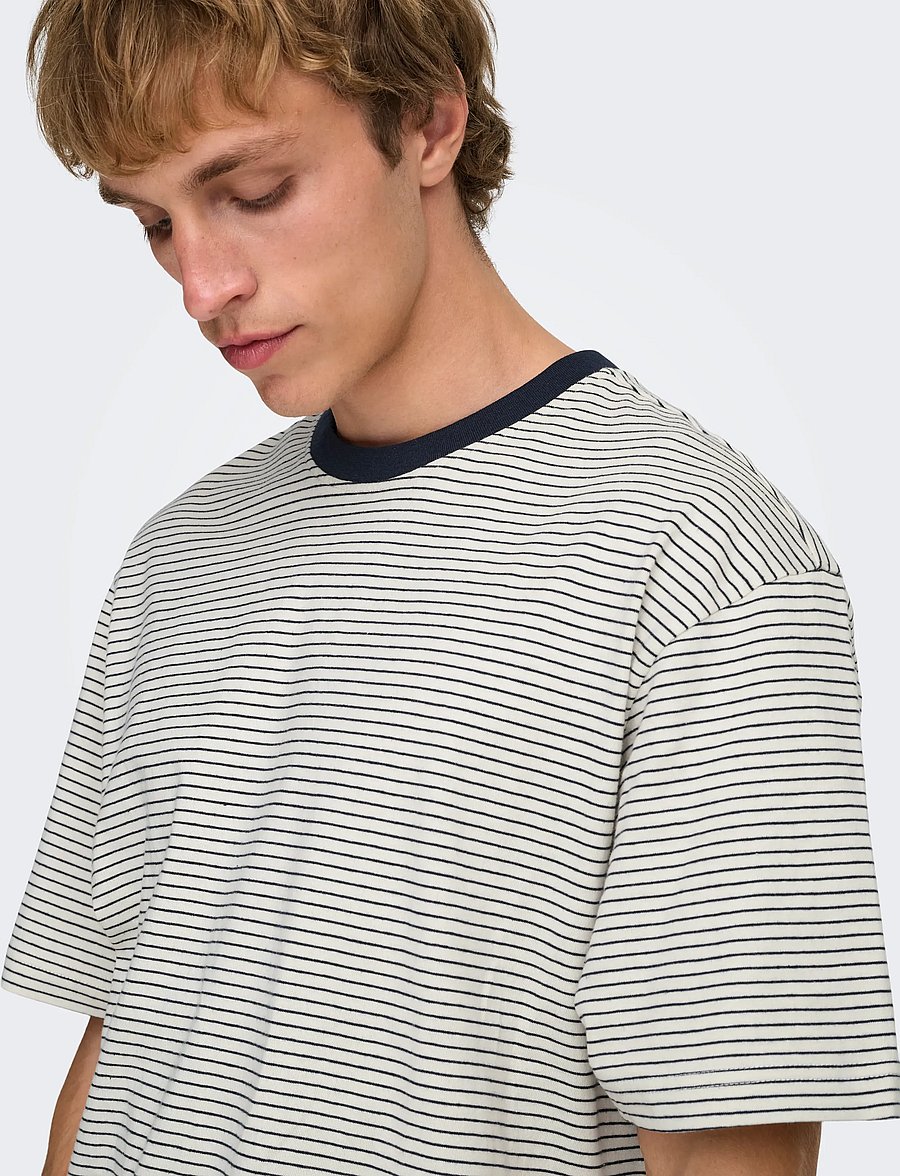 ONLY & SONS - ONSFRED LIFE RLX SS STRIPE TEE NOOS - short-sleeved t-shirts - gardenia - 4
