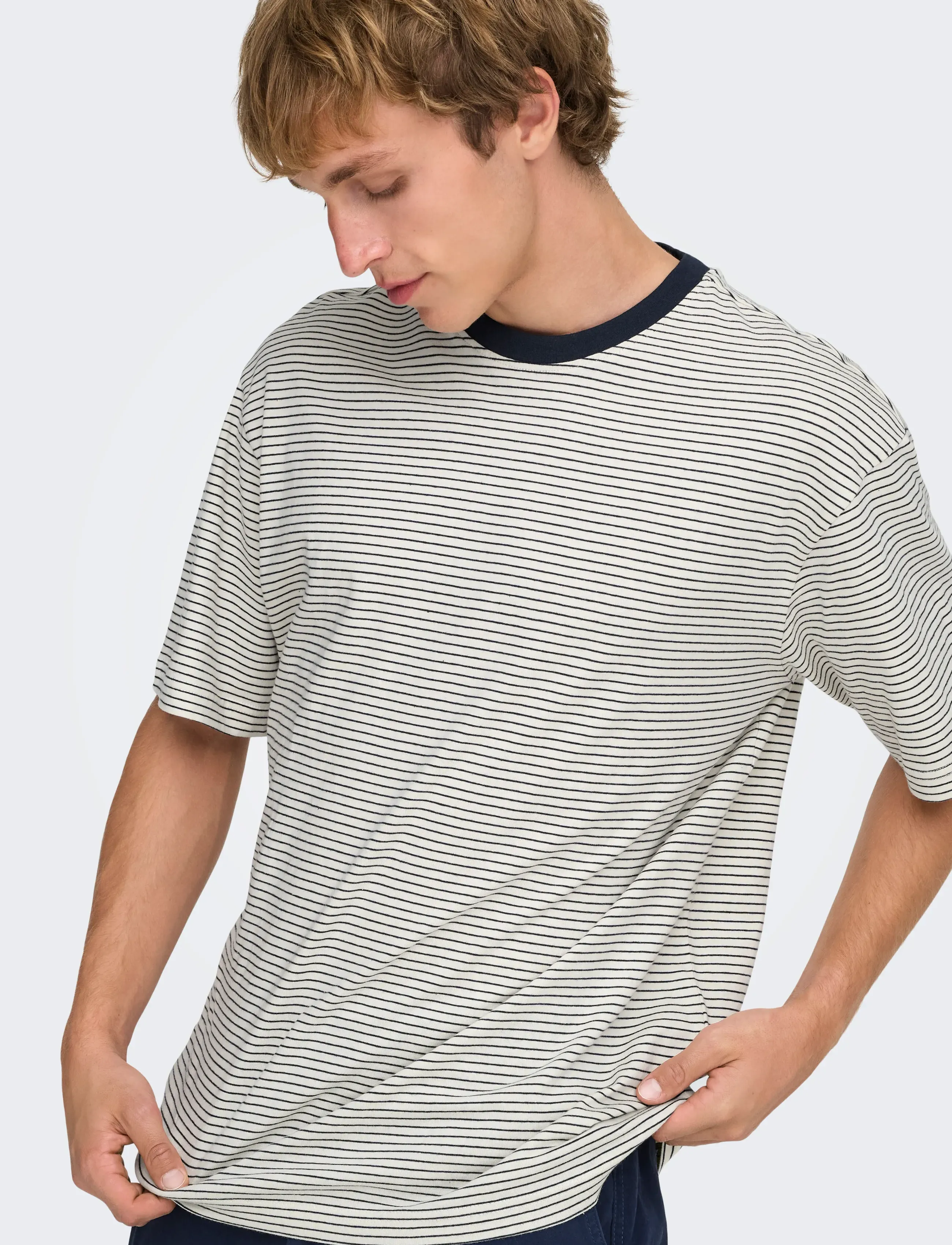 ONLY & SONS - ONSFRED LIFE RLX SS STRIPE TEE NOOS - short-sleeved t-shirts - gardenia - 5
