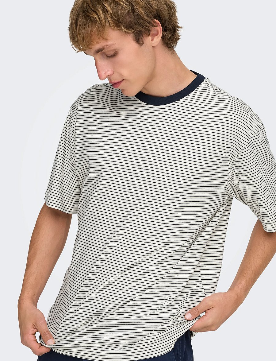 ONLY & SONS - ONSFRED LIFE RLX SS STRIPE TEE NOOS - short-sleeved t-shirts - gardenia - 5