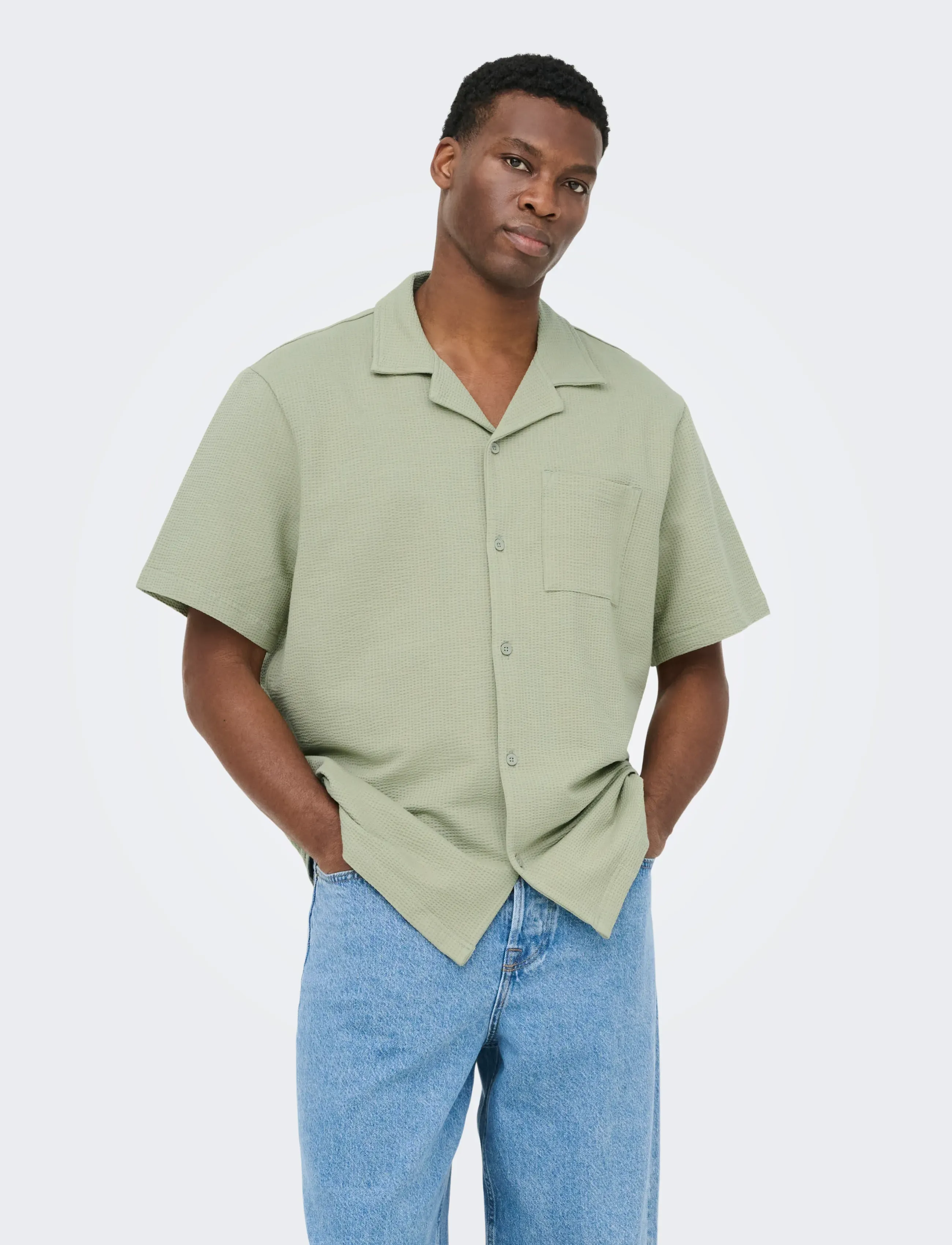 ONLY & SONS ONSKIAN LIFE SEERSUCKER SS SHIRT NOOS - Kurzarmhemden - SEAGRASS / green