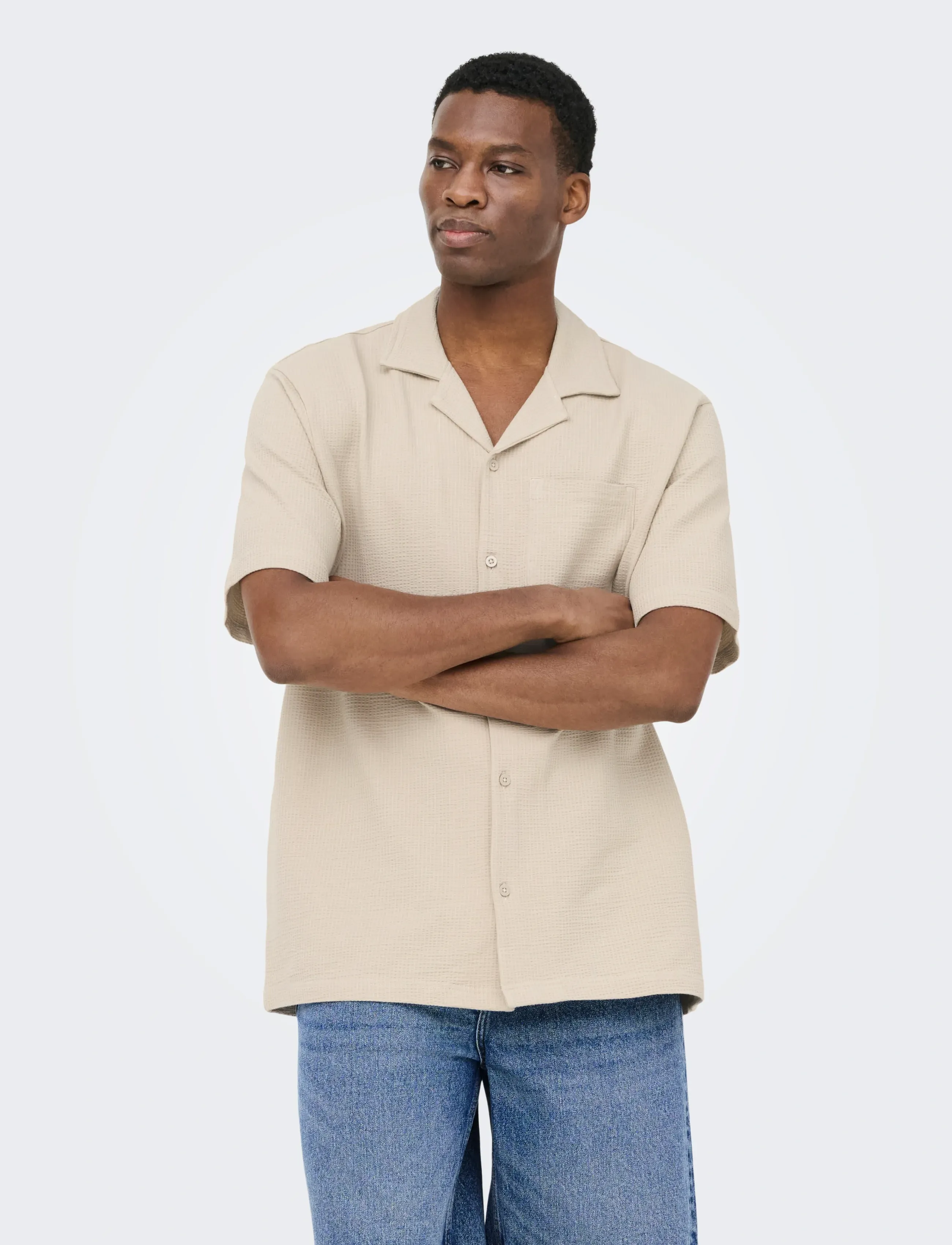ONLY & SONS ONSKIAN LIFE SEERSUCKER SS SHIRT NOOS - Kortærmede skjorter - SILVER LINING / beige