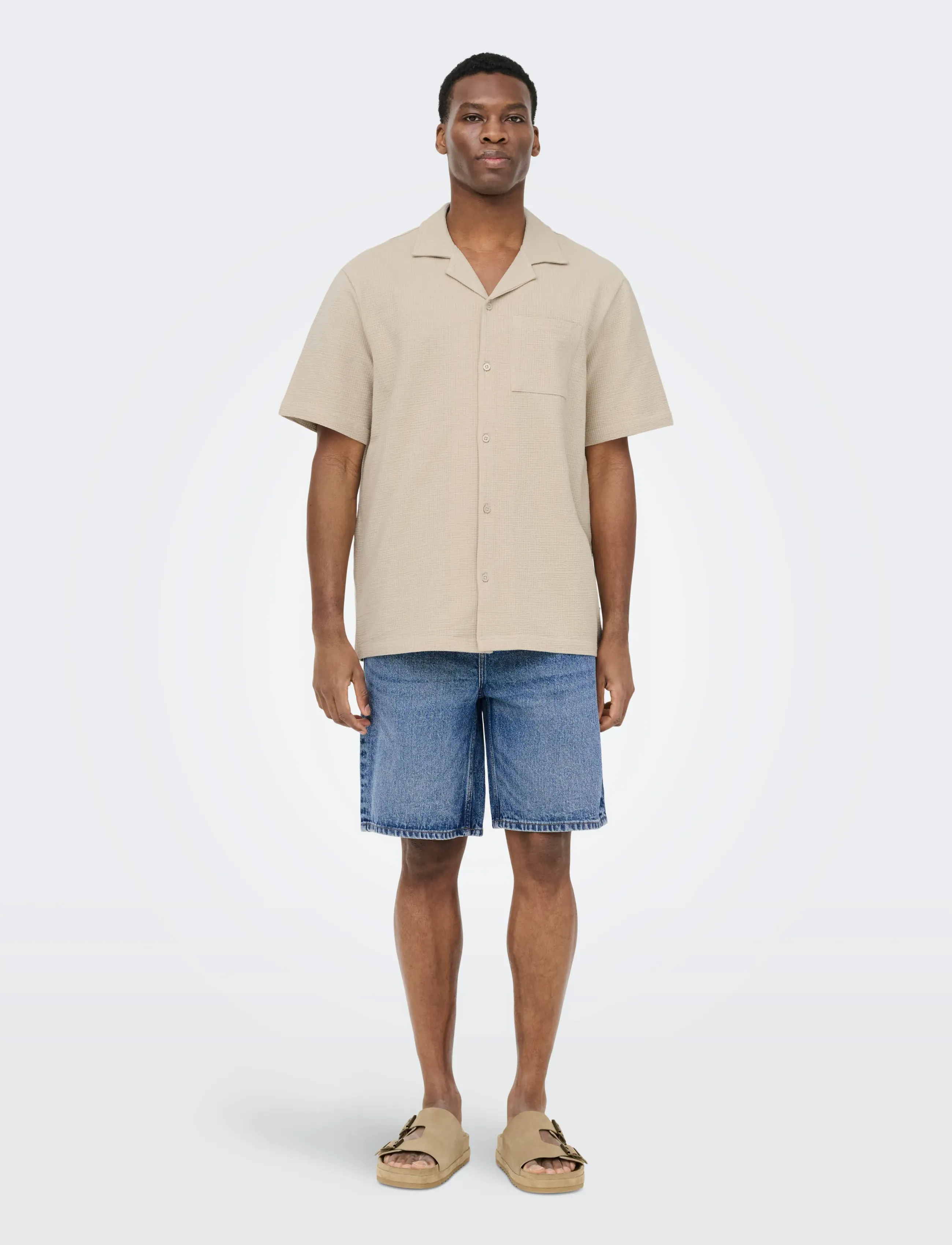 ONLY & SONS - ONSKIAN LIFE SEERSUCKER SS SHIRT NOOS - kortærmede skjorter - silver lining - 4