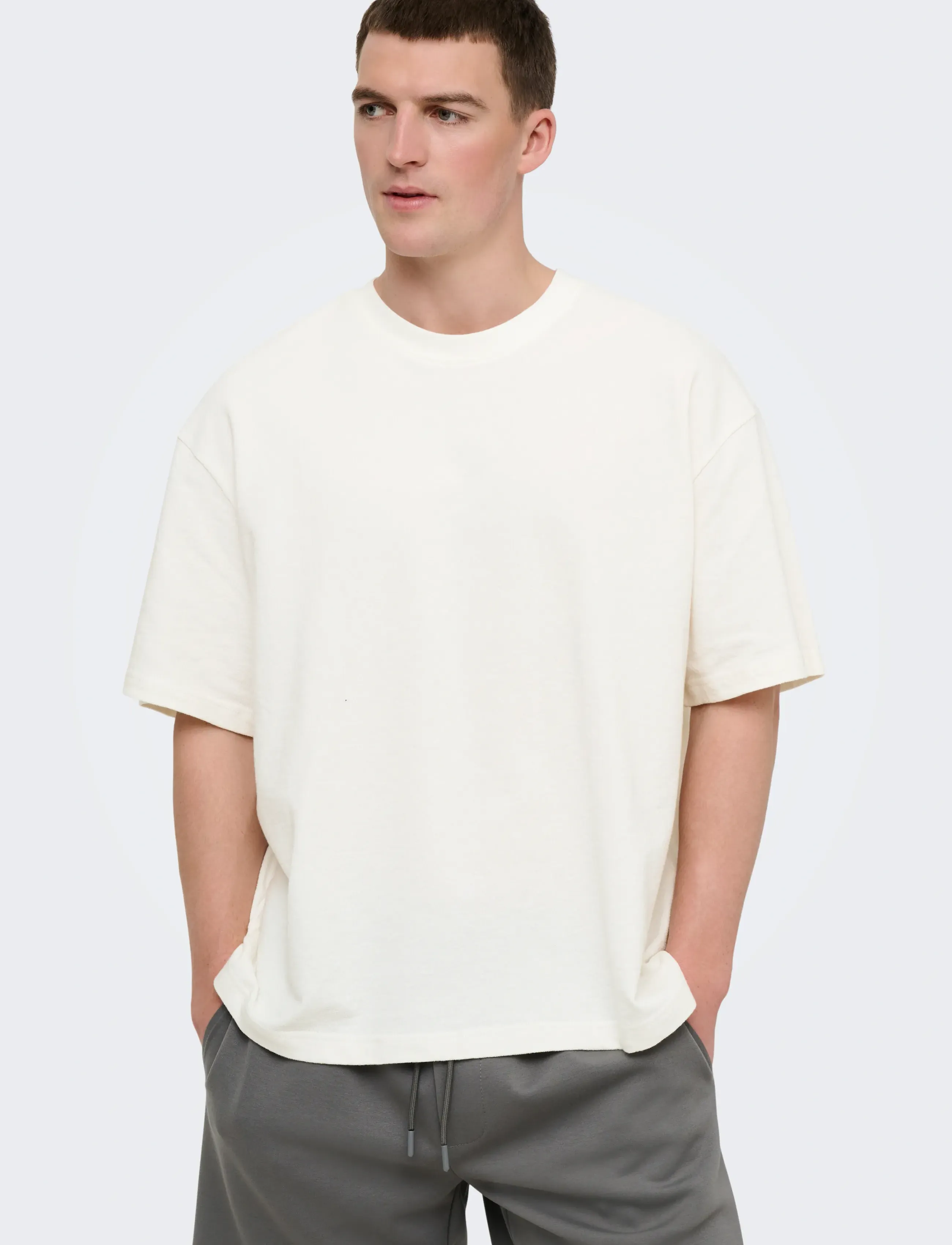 ONLY & SONS - ONSLENNY OVZ SS STRCT TEE NOOS - short-sleeved t-shirts - cloud dancer - 4