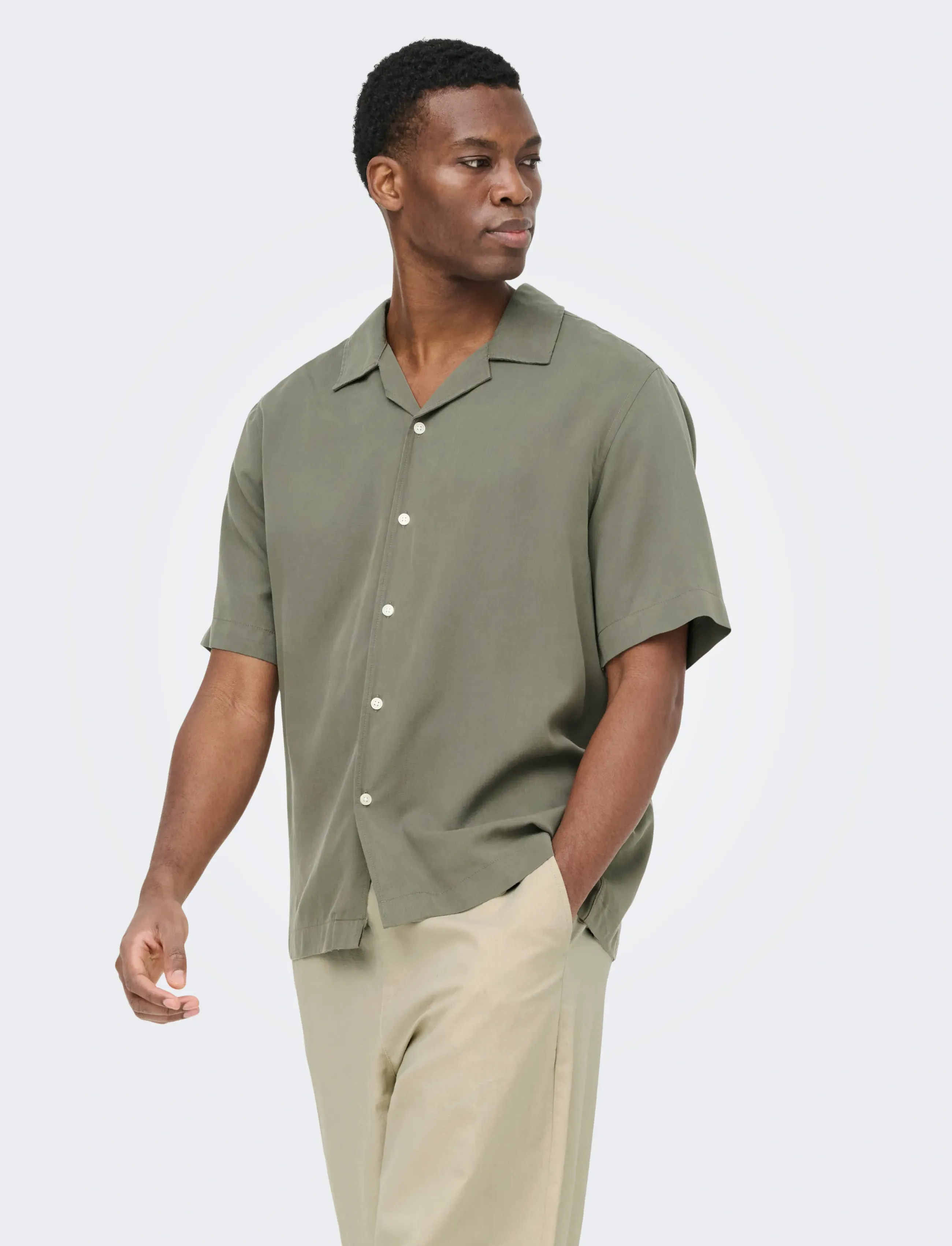 ONLY & SONS ONSPERU SS REG TENCEL SHIRT NOOS - Kurzarmhemden - CASTOR GRAY / khaki/green
