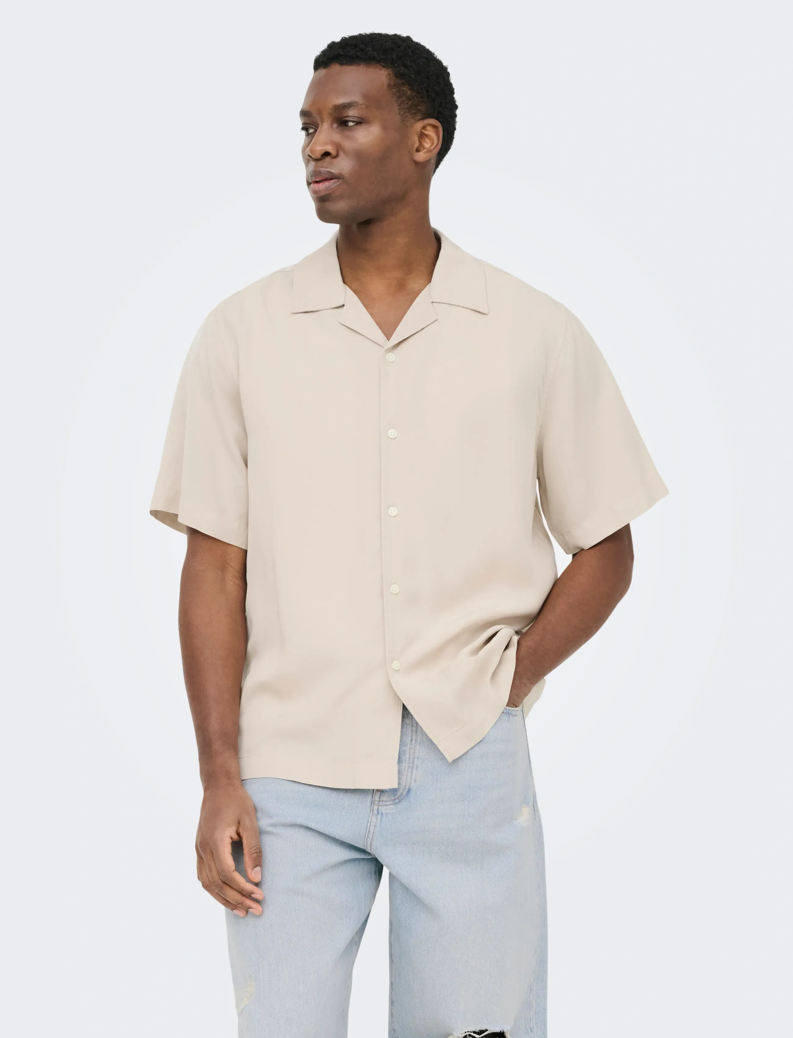 ONLY & SONS ONSPERU SS REG TENCEL SHIRT NOOS - Casual skjorter - SILVER LINING / beige