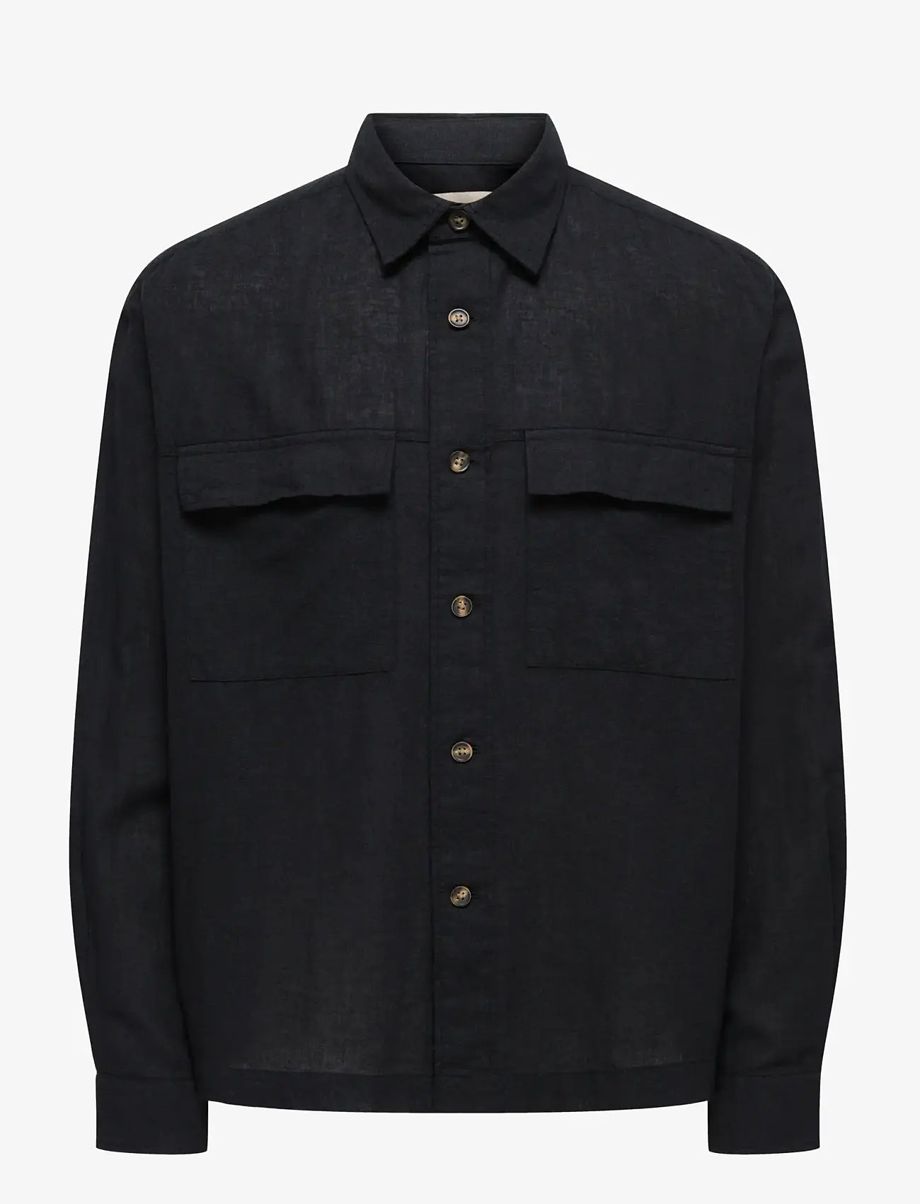ONLY & SONS - ONSCAIDEN LS OVERSHIRT LINEN BLEND - kollektsioonid - black - 0
