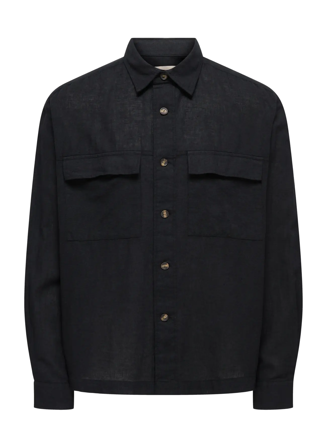ONLY & SONS ONSCAIDEN LS OVERSHIRT LINEN BLEND - ONLY & SONS - BLACK / black