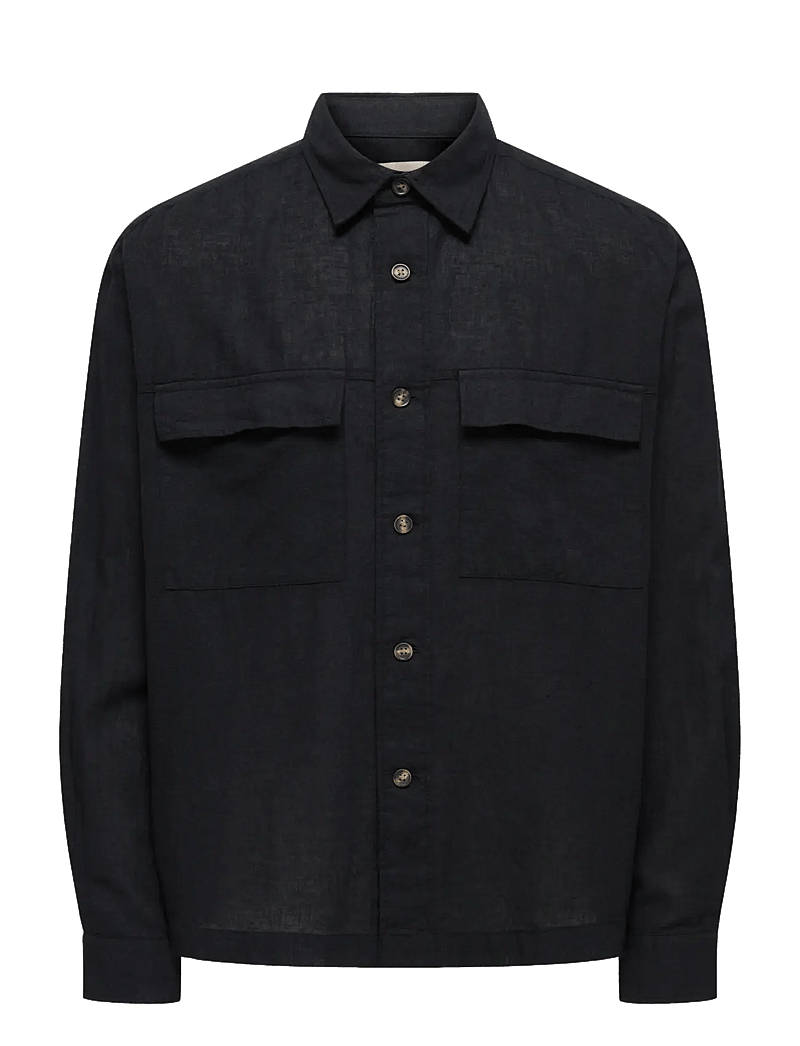 ONLY & SONS - ONSCAIDEN LS OVERSHIRT LINEN BLEND - kollektsioonid - black - 0