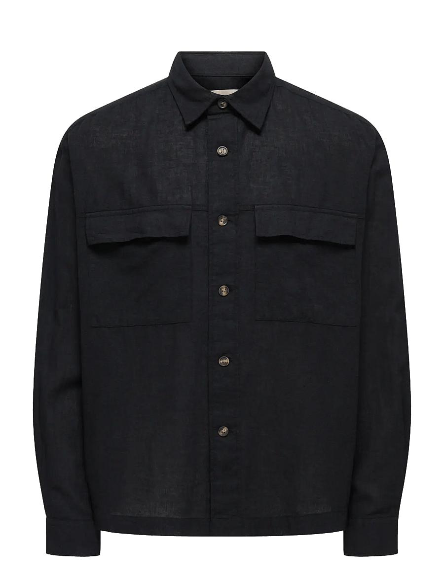 ONLY & SONS - ONSCAIDEN LS OVERSHIRT LINEN BLEND - kollektsioonid - black - 0